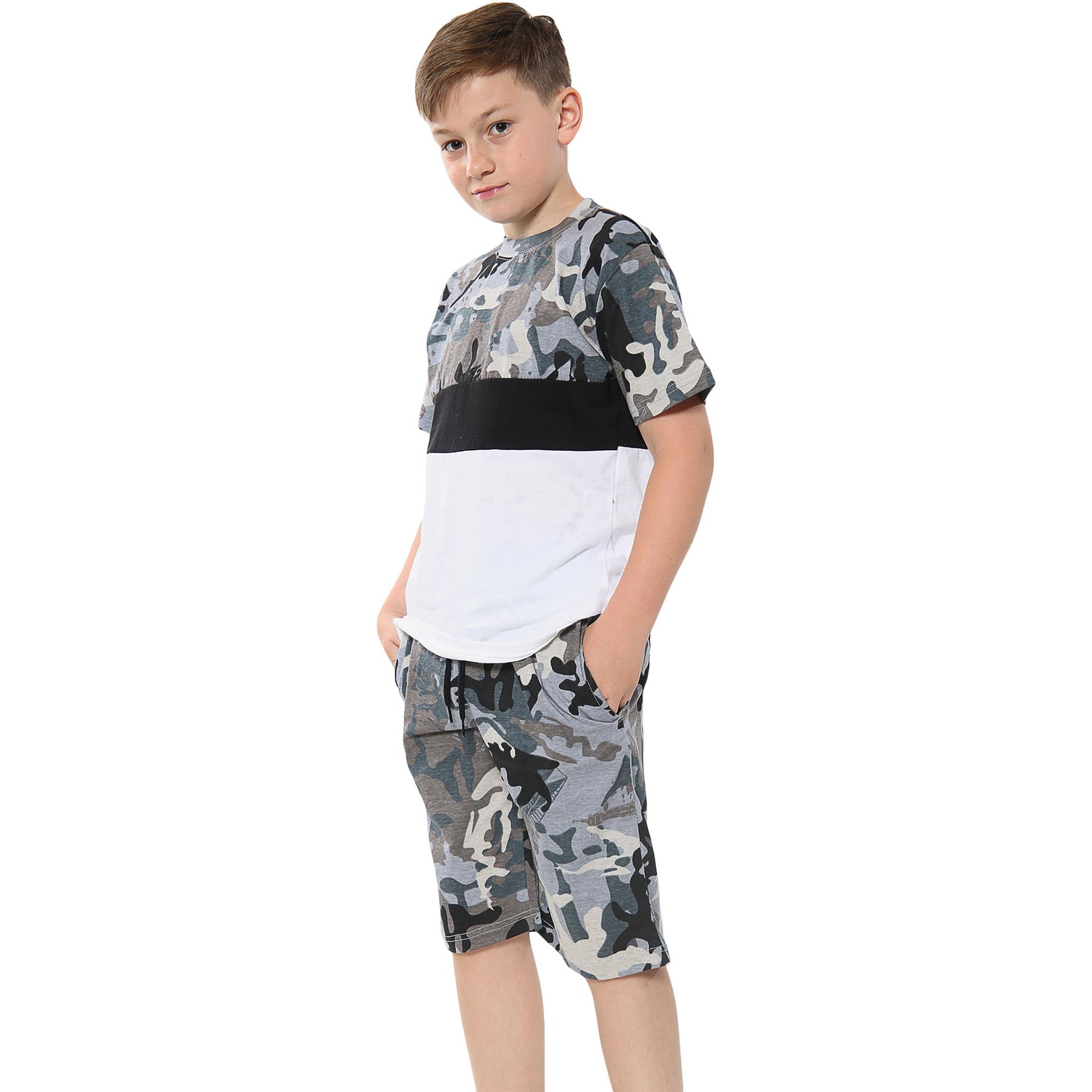 Juego de camisetas y pantalones cortos con panel de contraste de color para niños ropa de verano niñas niños de 5-13 años - Imagen 12 de 41