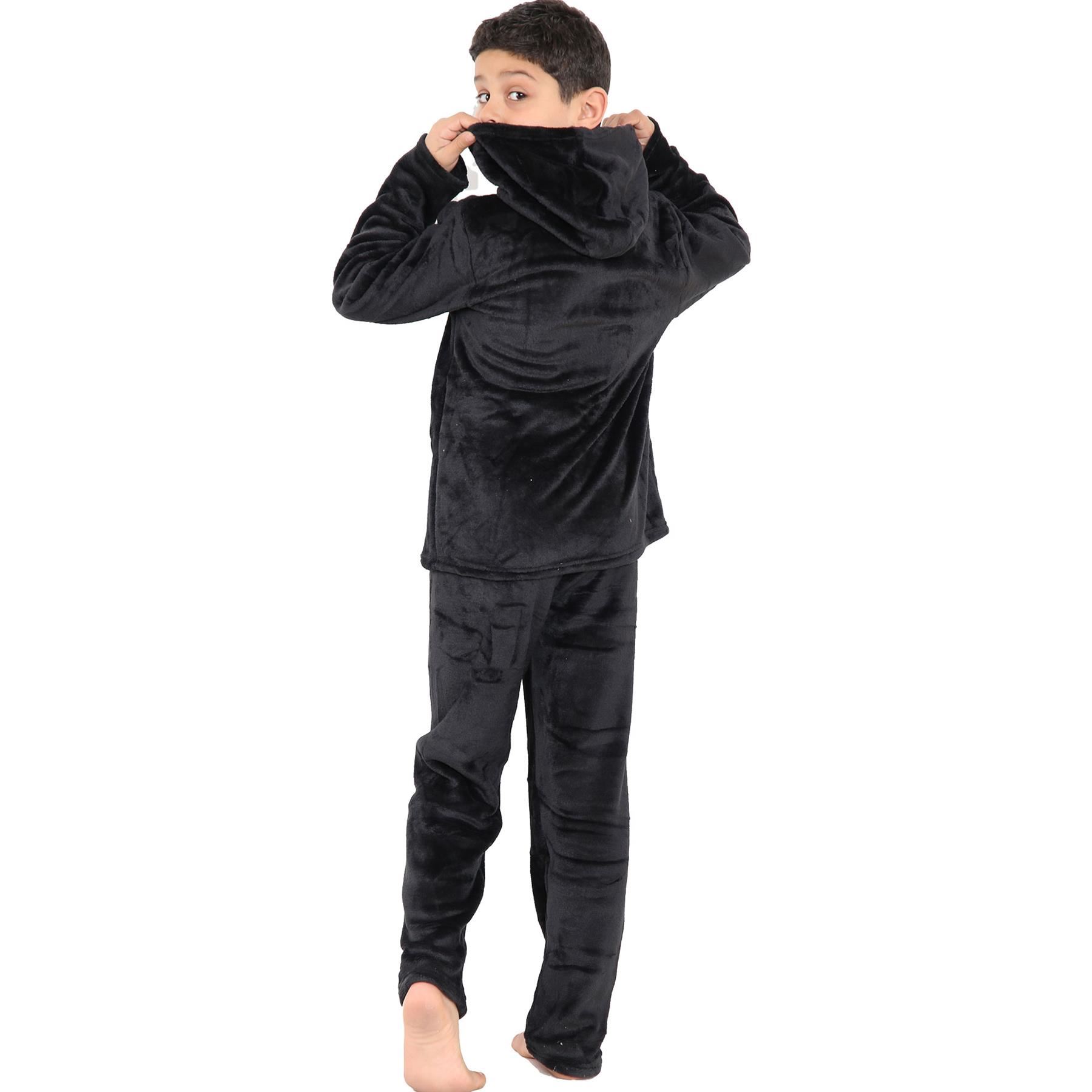Kids Warm Fleece Hooded Pyjamas For Girls & Boys Sleepover 2 Piece Gift Set - Picture 5 of 31