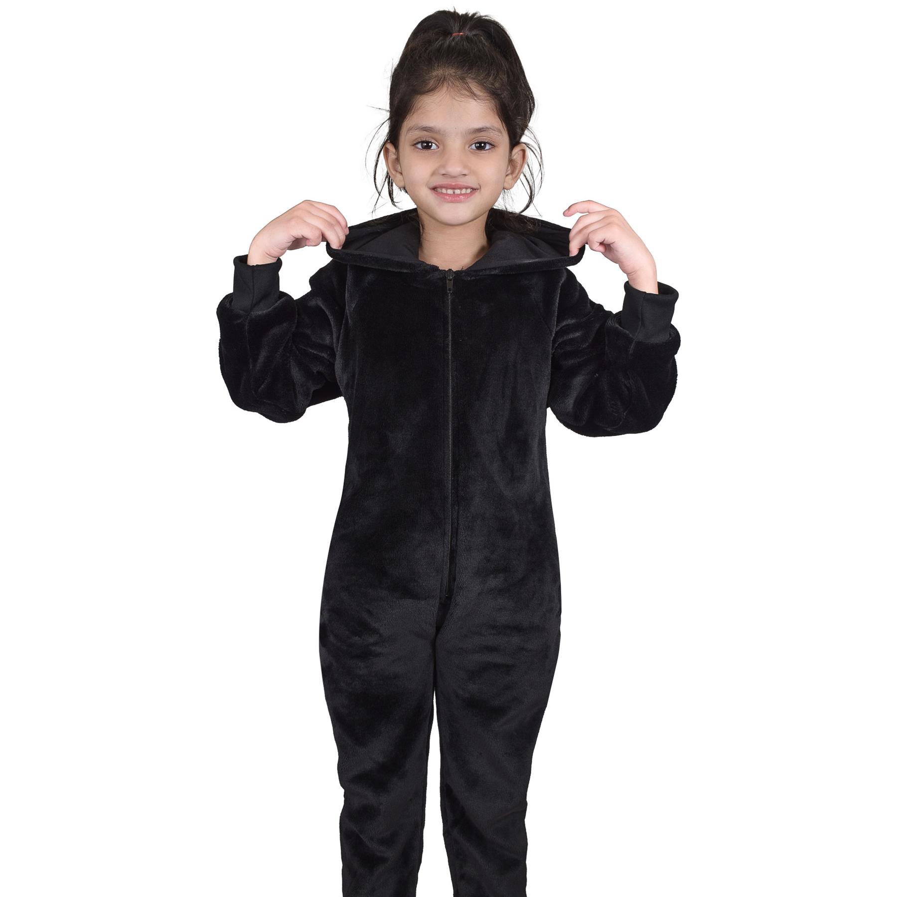 Kids Girls Boys Plain Fleece A2Z Onesie One Piece Hooded All In One Jumpsuit - Picture 3 of 27