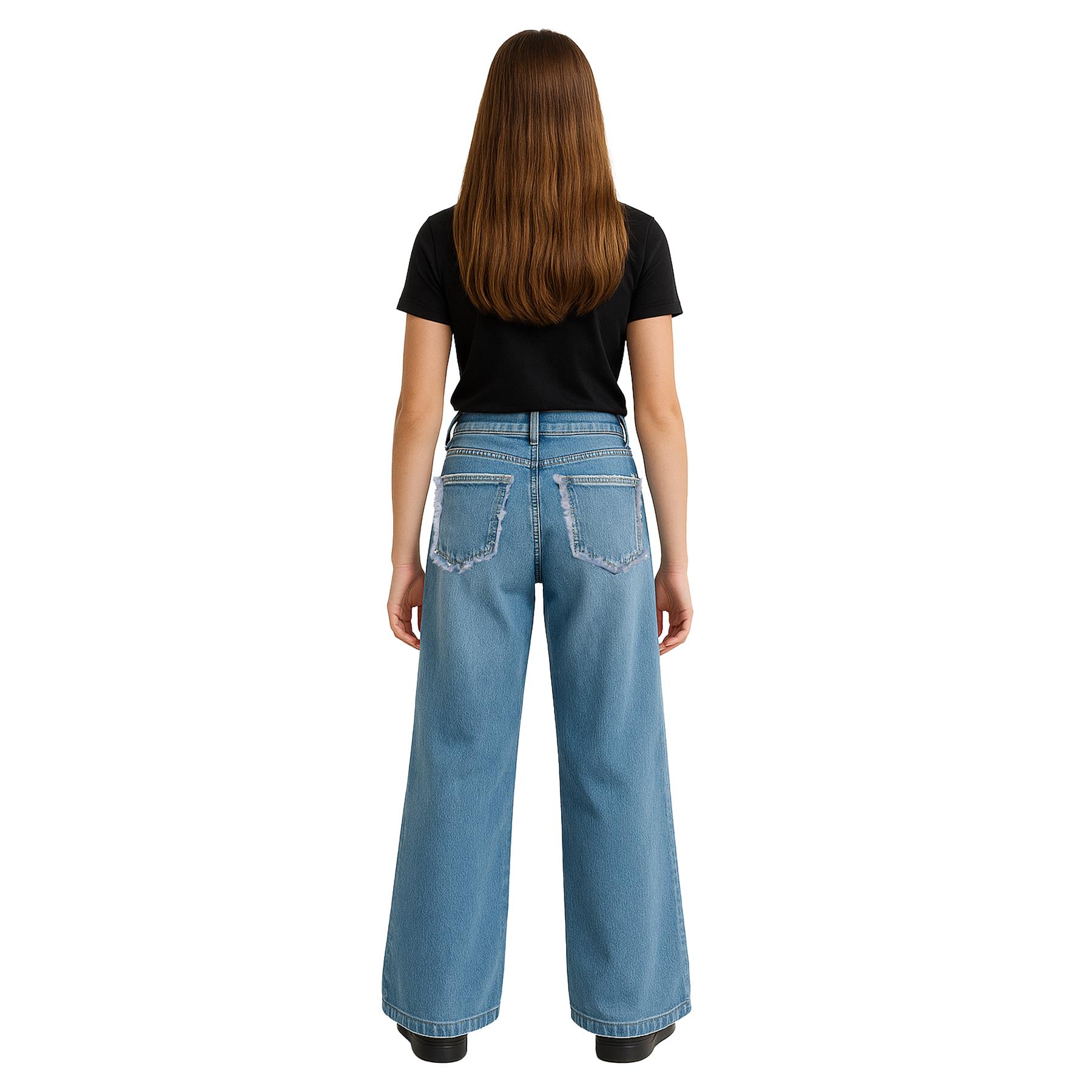 Kids Girls Relaxed Baggy Palazzo Jeans For Teens Flare Stretchy Denim Jeans - Picture 12 of 23