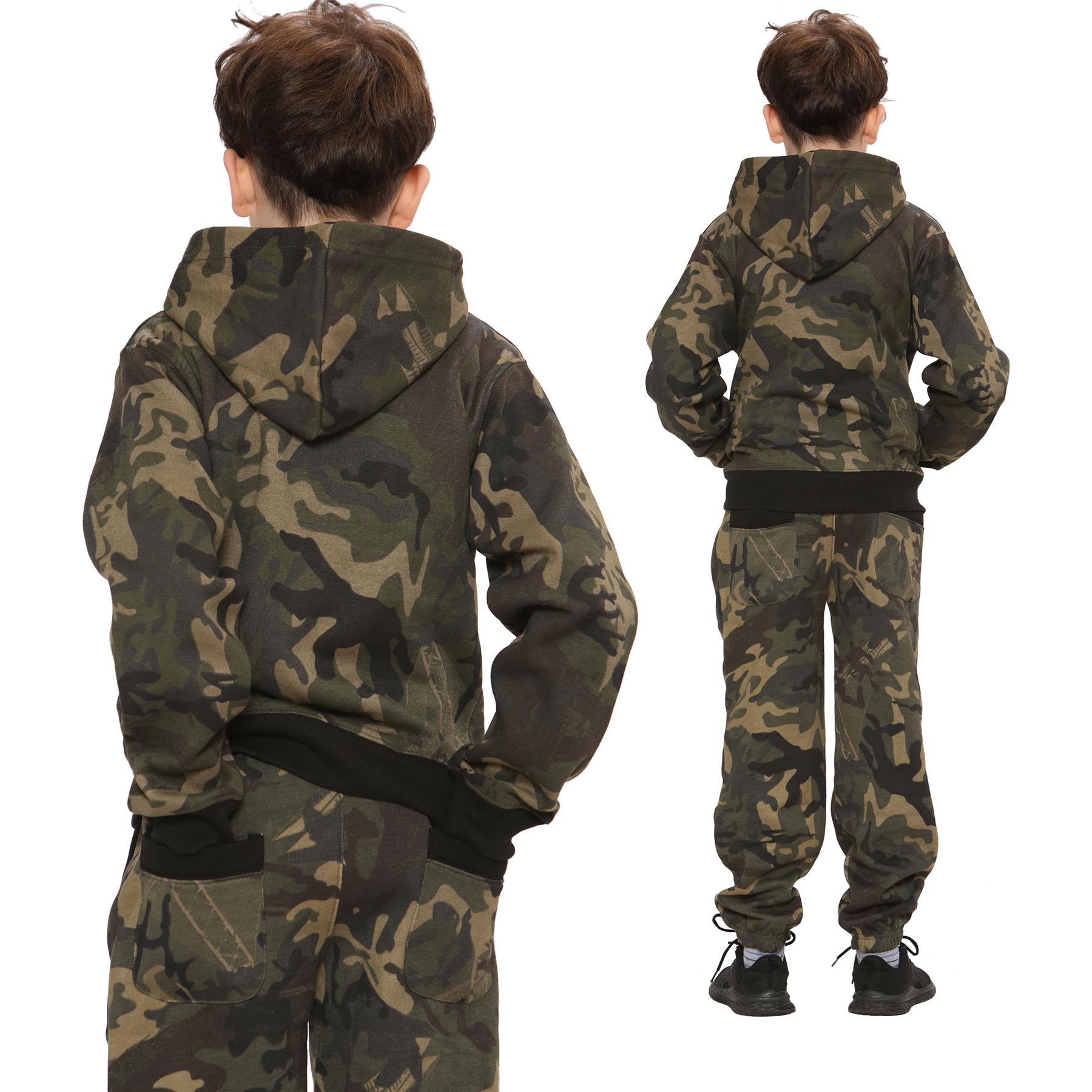 Kids Tracksuit Boys Girls Designer Green Camouflage Jogging Suit Top Bottom 5-13 - Picture 7 of 9
