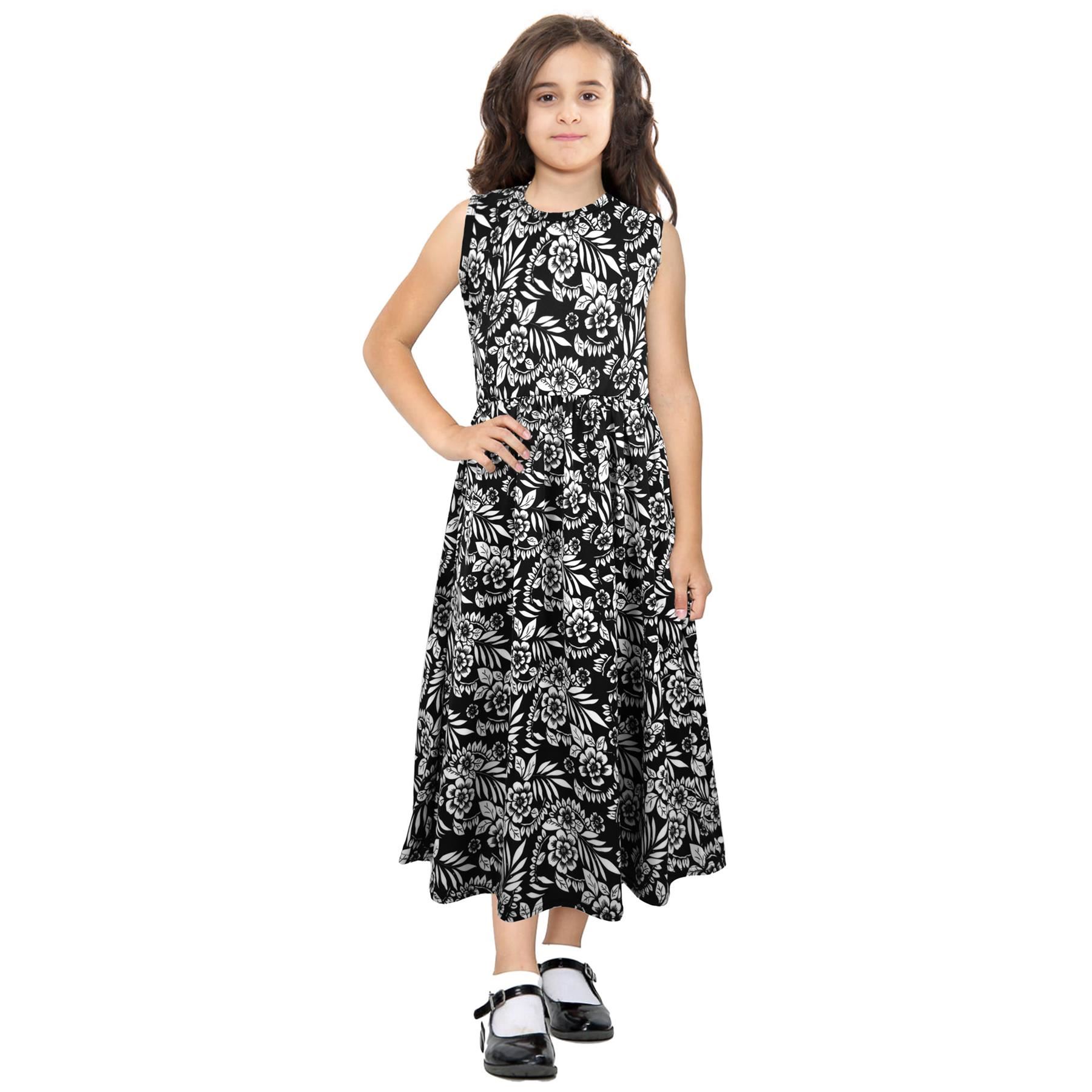 Kids Girls Maxi Dress Sleeveless Abstract Floral Party Fashion Long Skater  Dress | eBay