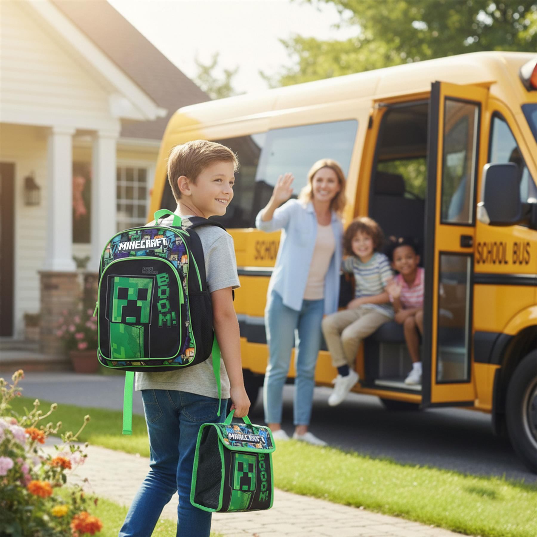 Minecraft 3 Pezzi Set Scuola per Bambini Licenza Ufficiale Zaino Pranzo Borsa - Foto 7 di 7