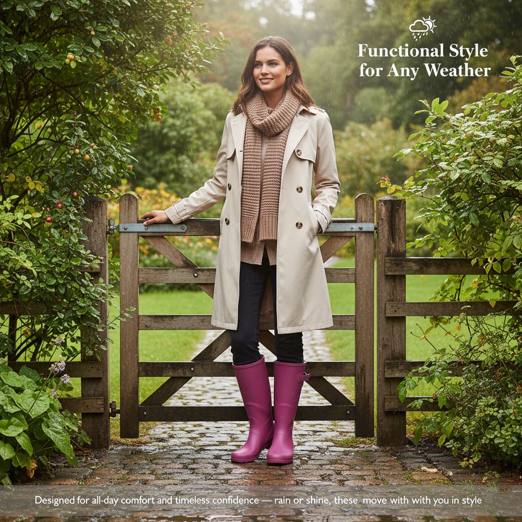 Botas Wellington de tacón ajustadas impermeables con hebilla ajustable para dama - Imagen 17 de 19