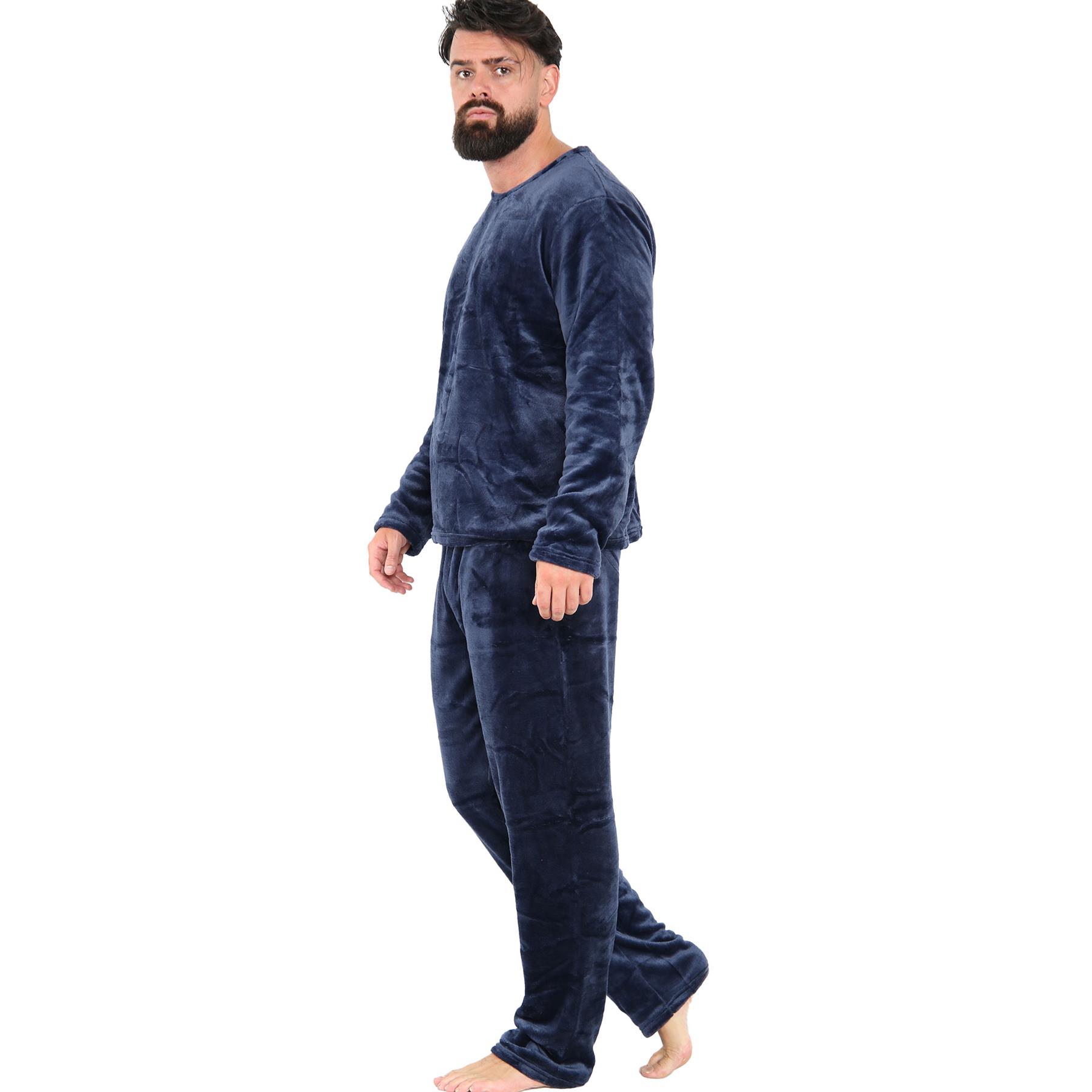 Mens Pyjamas Soft Warm Fleece Adults Crew Neck Pyjamas 2 Piece Gift Set For Mens - Picture 23 of 25