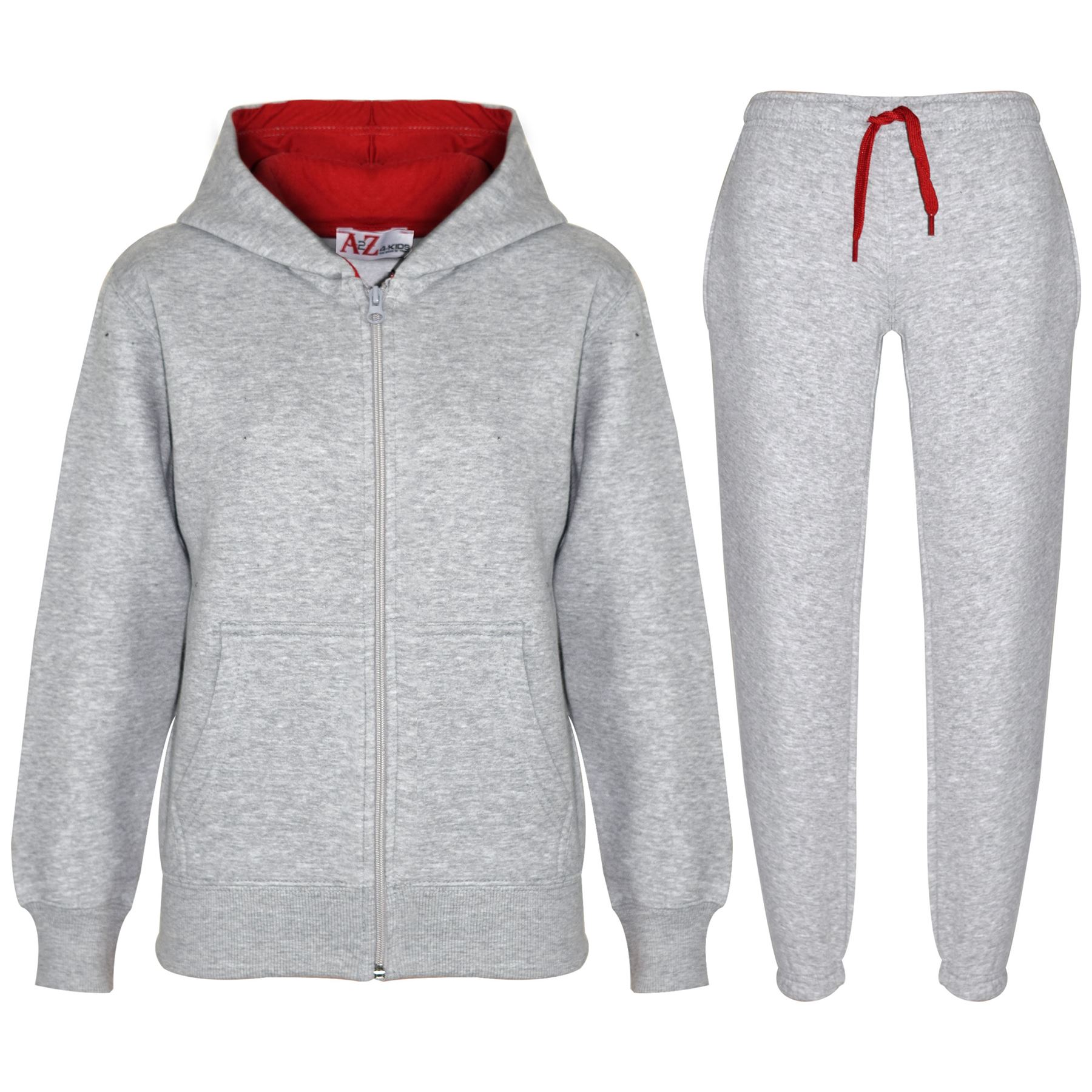 Kids Unisex Plain Tracksuit Contrast Hoodie with Joggers Sports Activewear Set - Picture 55 of 116