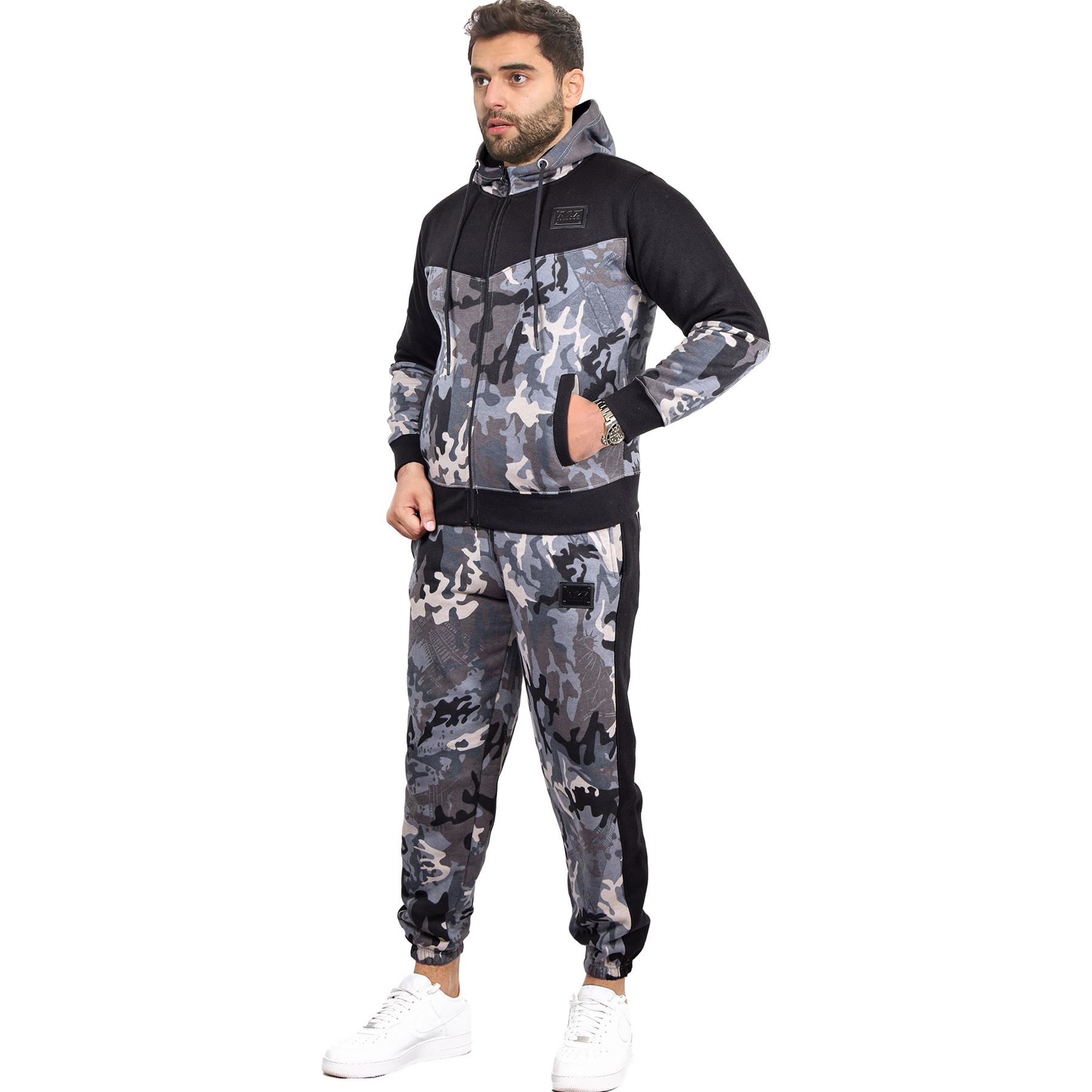 Mens Tracksuit Camouflage Hoodie Sweatpants Gents Gym Exercise Adults Fashion - Picture 5 of 7