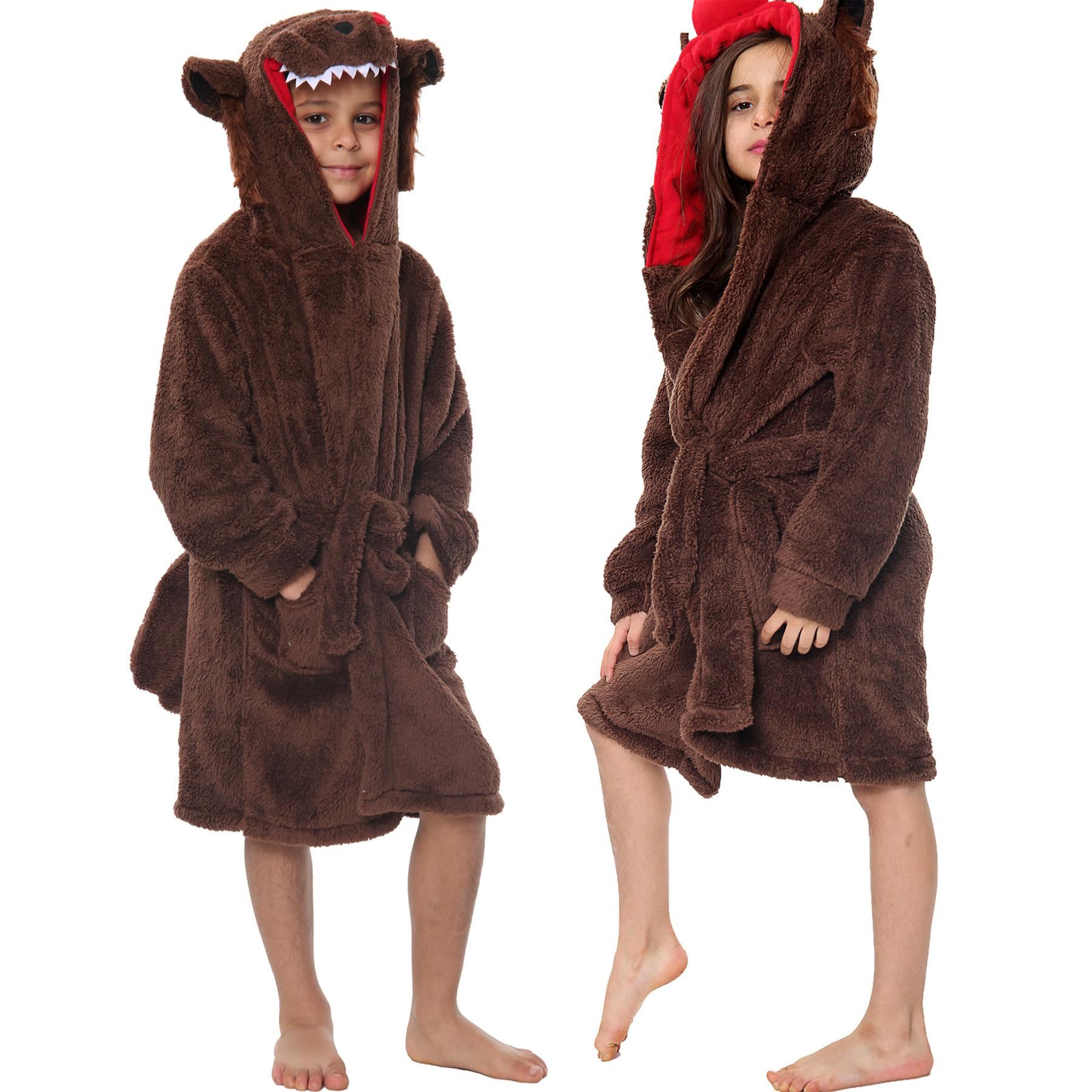 A2Z 4 Kids Super Soft 3D Animal Detail Dressing Gown Nightwear Hooded Robe 2-1 - Picture 141 of 154
