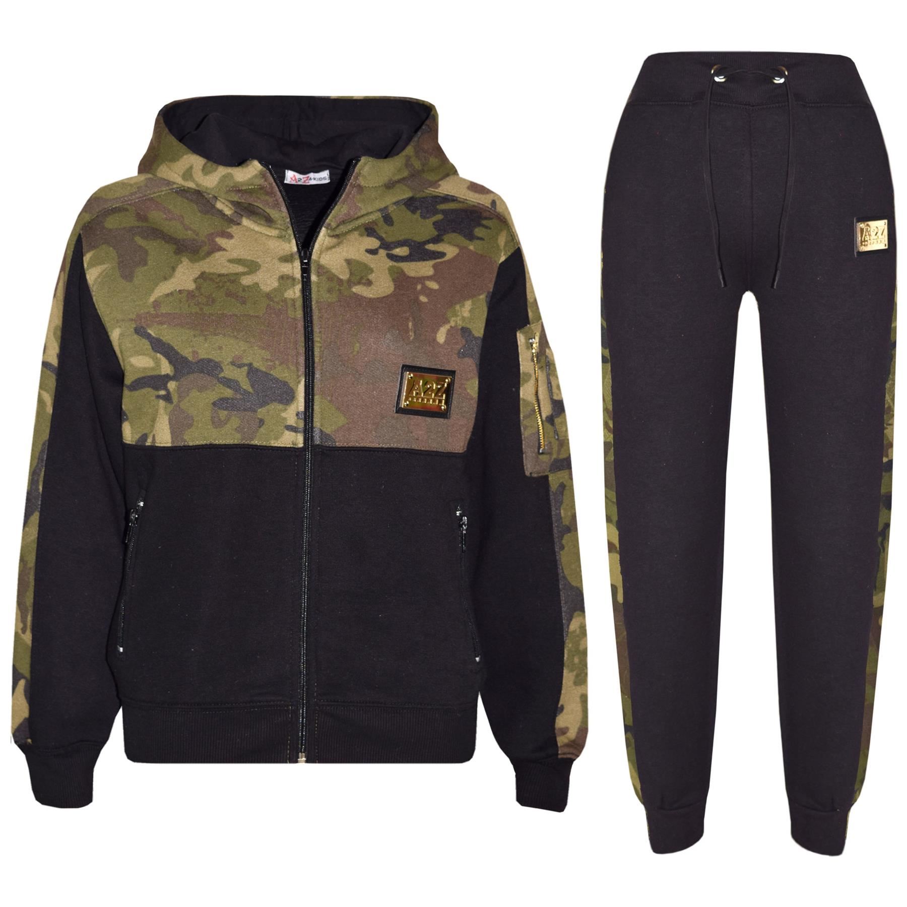 Boys Girls Tracksuit Kids A2Z Camouflage Hooded Top