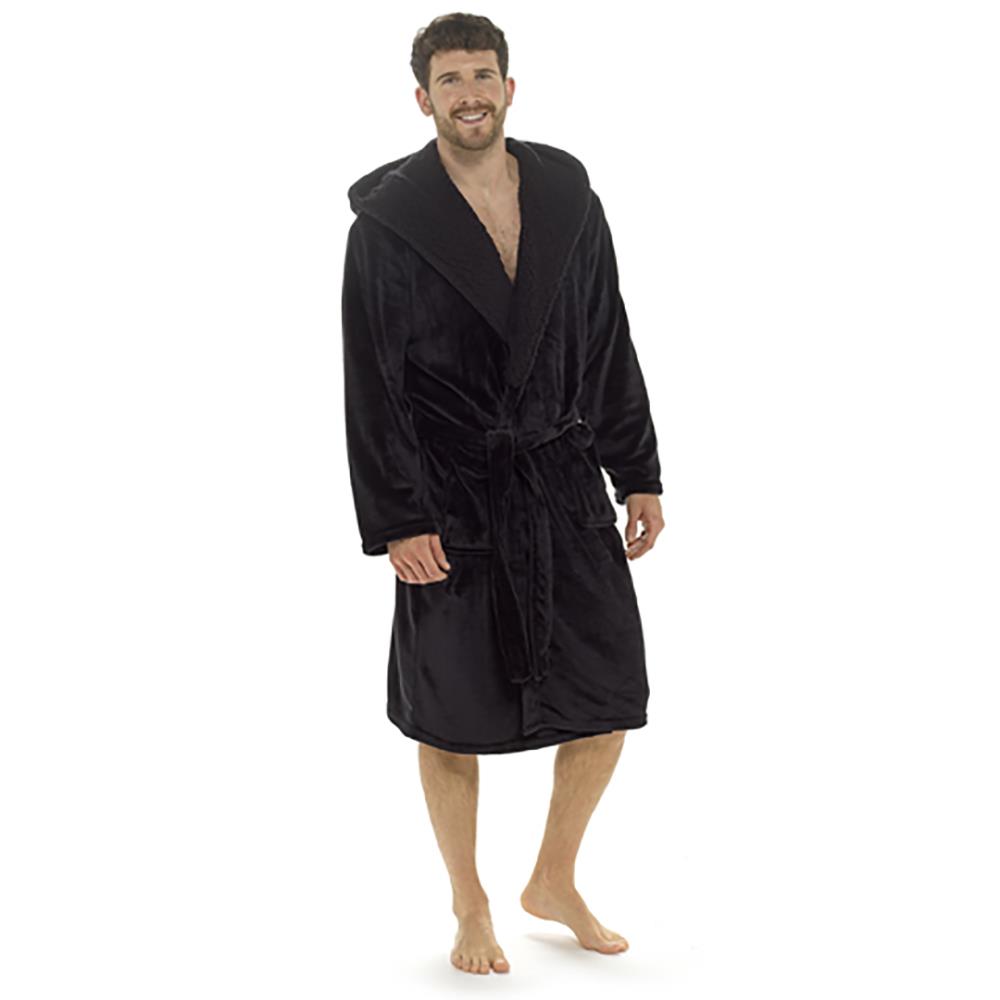 A2Z Mens Dressing Gown Super Soft Luxury Sherpa Hooded Flannel Fleece Bath Robe - Picture 2 of 8