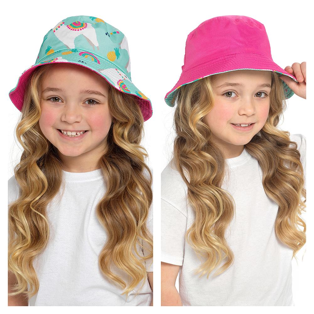 Kids Reversible Bucket Hat Summer Foldable Polyester Sun Protection Hiking Hat - Picture 6 of 9