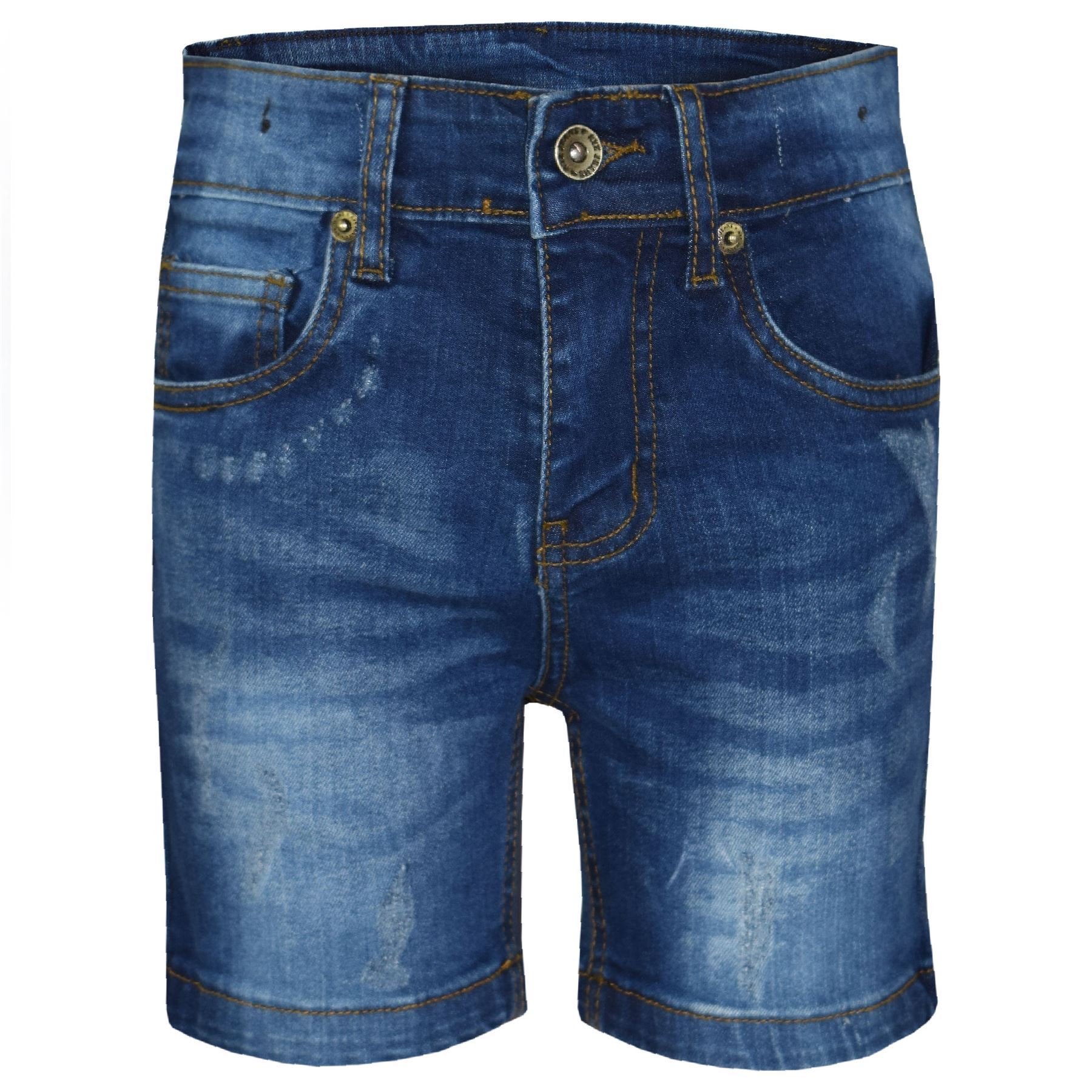 Kids Boys Distressed Dark Blue Denim Shorts Comfort Stretch Jeans Trouser Pants