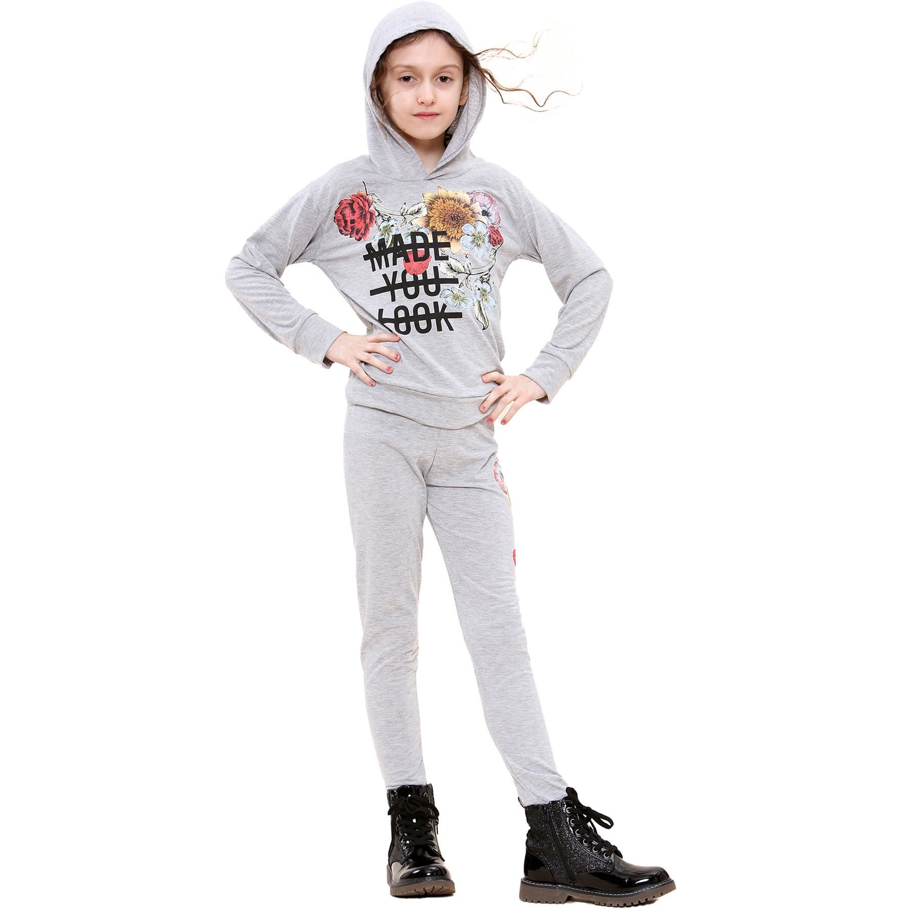 Girls Top Kids Made You Look Print Long Sleeves Hooded Top & Legging Set 5-13 Yr - Picture 16 of 21