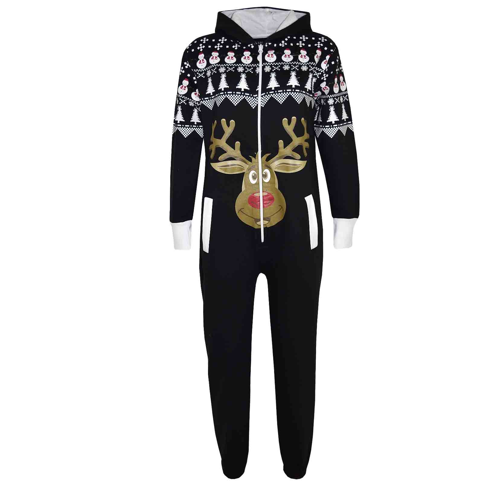 Kids Girls Boy Novelty Christmas Reindeer Fleece A2Z Onesie One Piece Jumpsuit - Picture 3 of 13