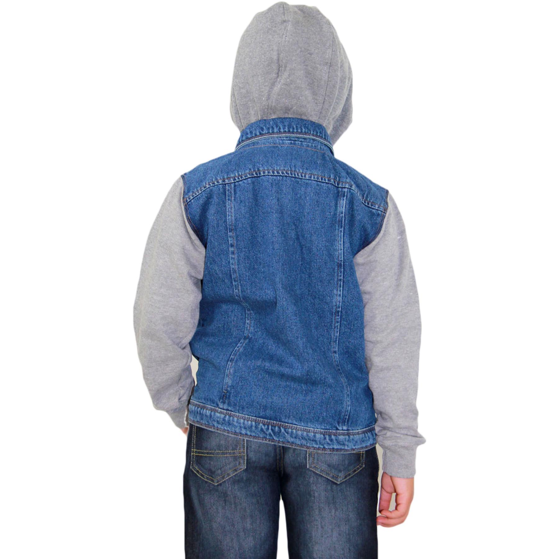 Kids Boys Denim Jacket Fleece Sleeves & Hood Fashion Jackets Coat Age 2
