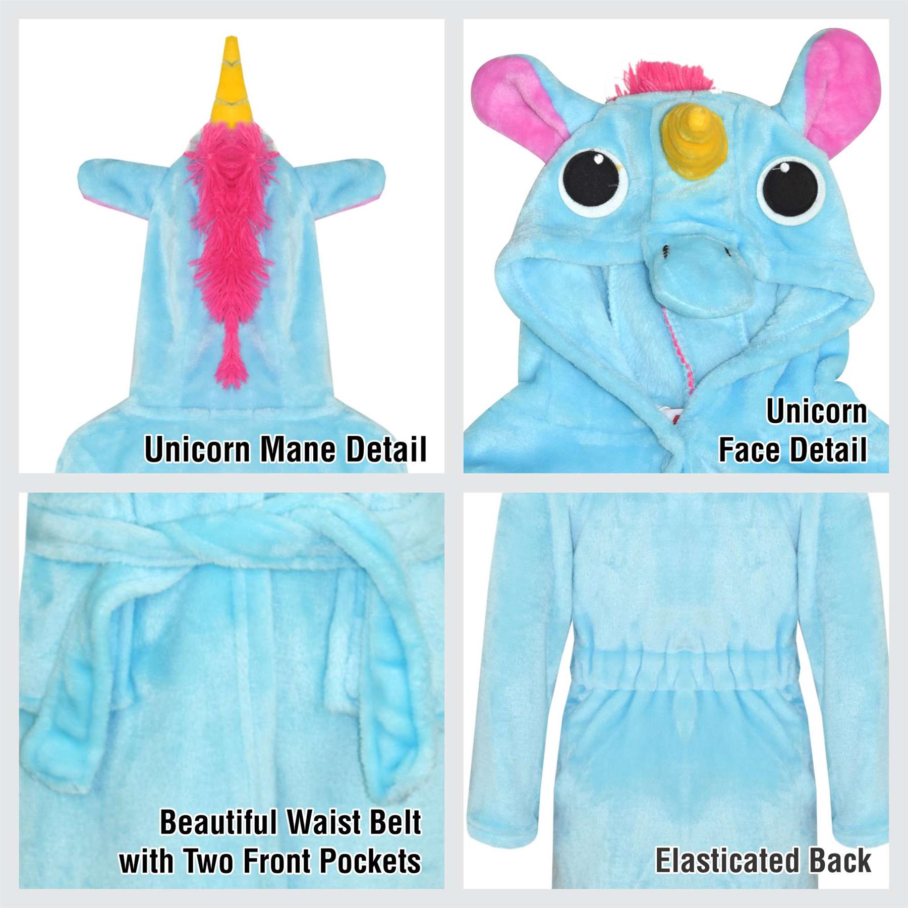 A2Z 4 Kids Super Soft 3D Animal Detail Dressing Gown Nightwear Hooded Robe 2-1 - Picture 17 of 154