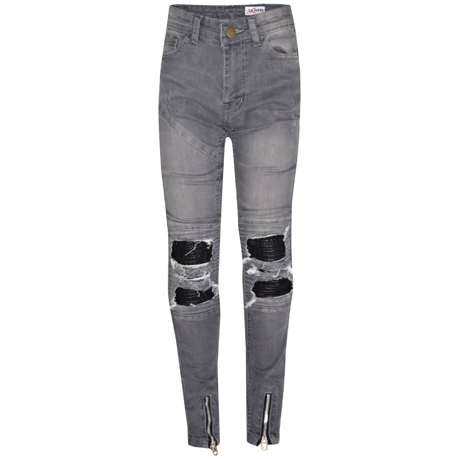 Kids Girls Stretchy Jeans Designer's Grey Ripped Drape Panel Denim Pants Trouser - Picture 3 of 8