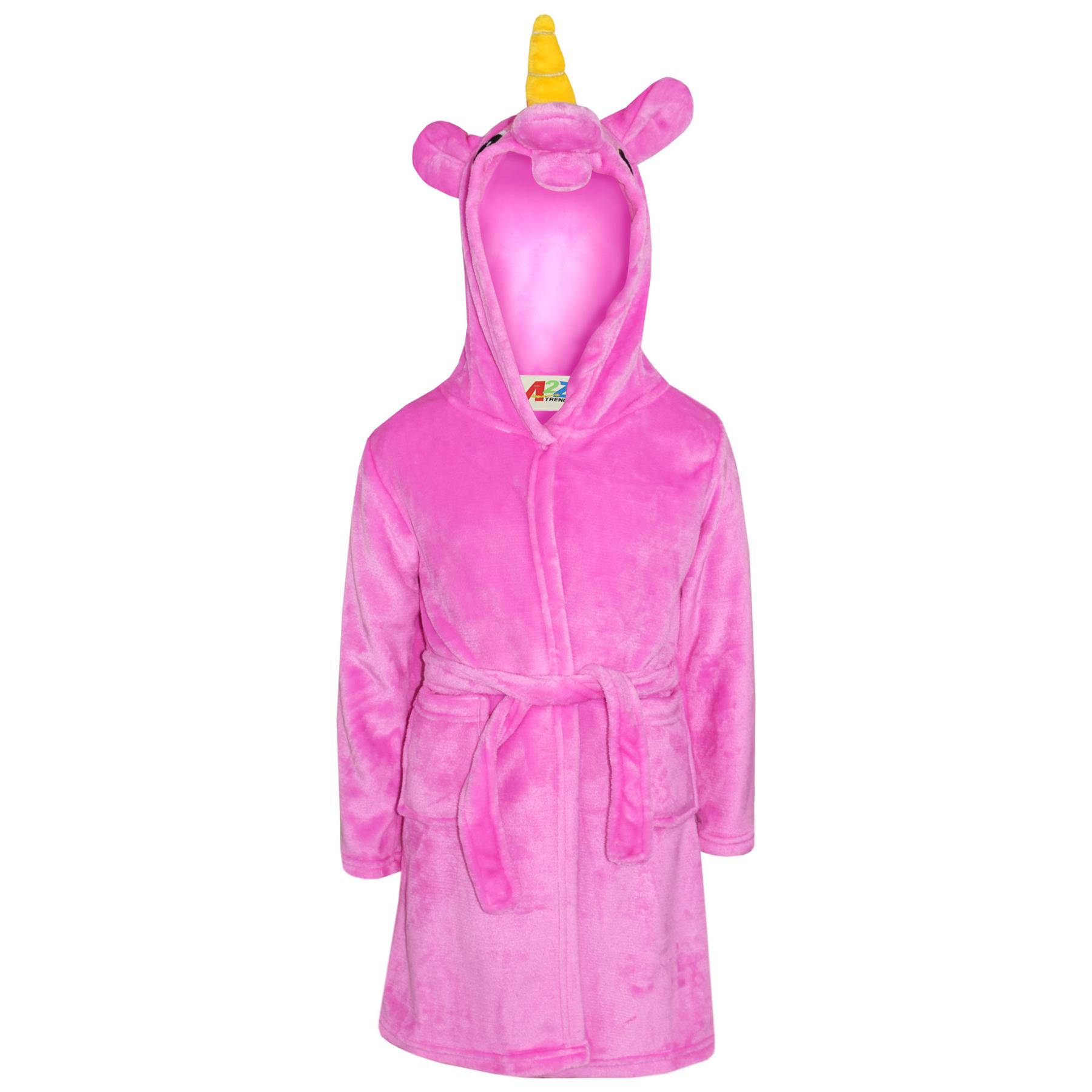 A2Z 4 Kids Super Soft 3D Animal Detail Dressing Gown Nightwear Hooded Robe 2-1 - Picture 20 of 154