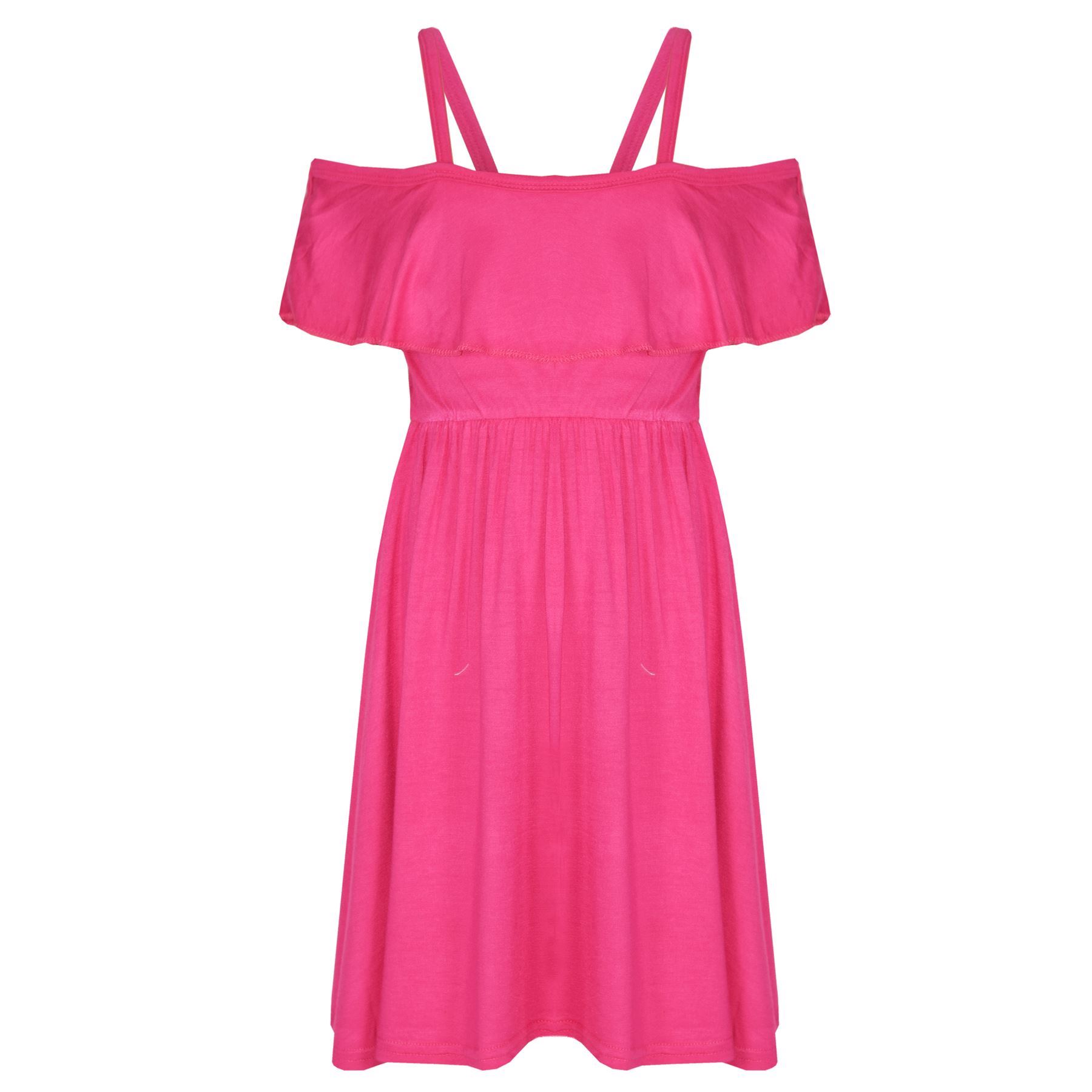 Girls Skater Dress Kids Plain Color Summer Party Off Shoulder Dresses 7-13 Yr - Picture 46 of 111