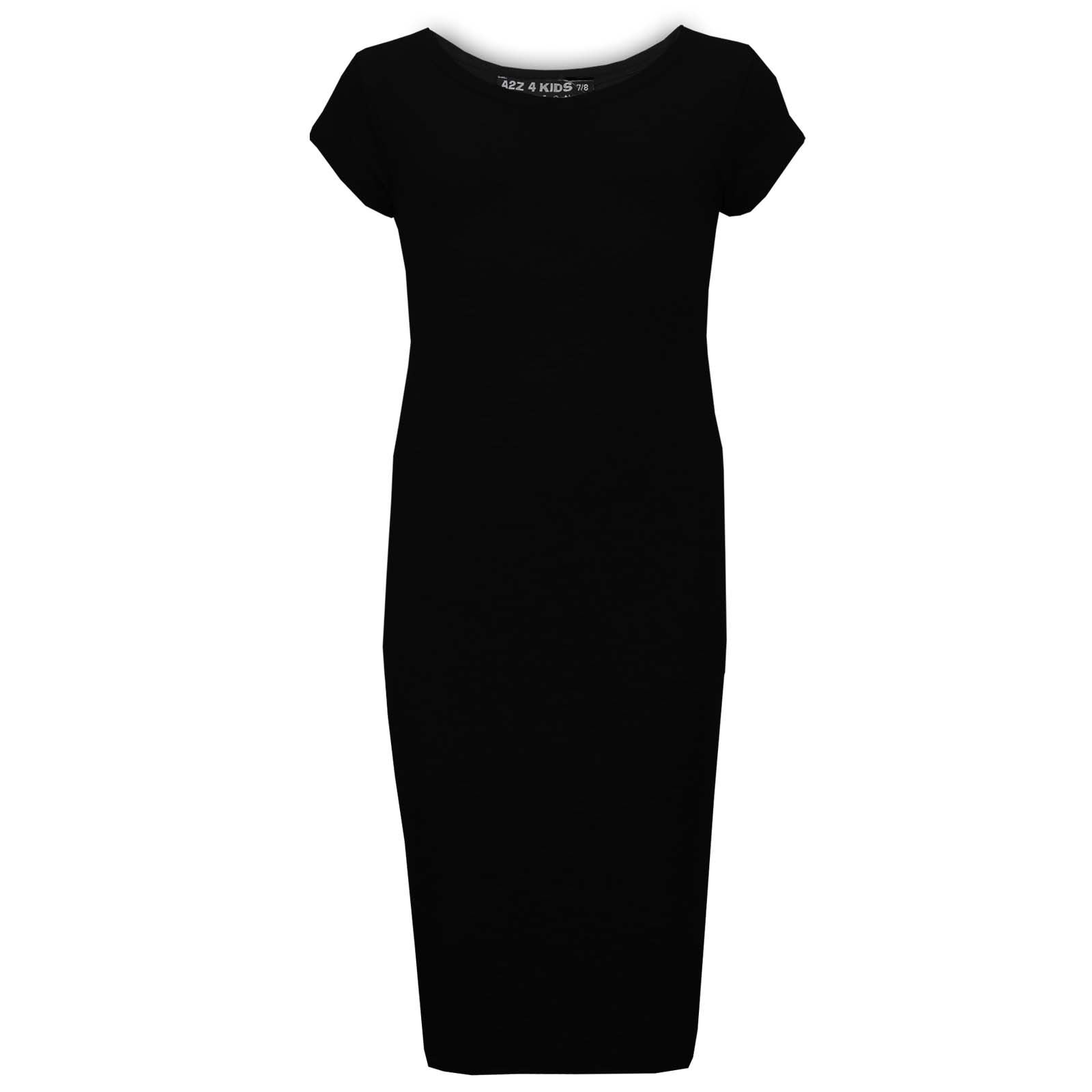 A2Z 4 Kids Girls Bodycon Plain Midi Dress Short Sleeve Dresses Party Costume - Picture 4 of 23