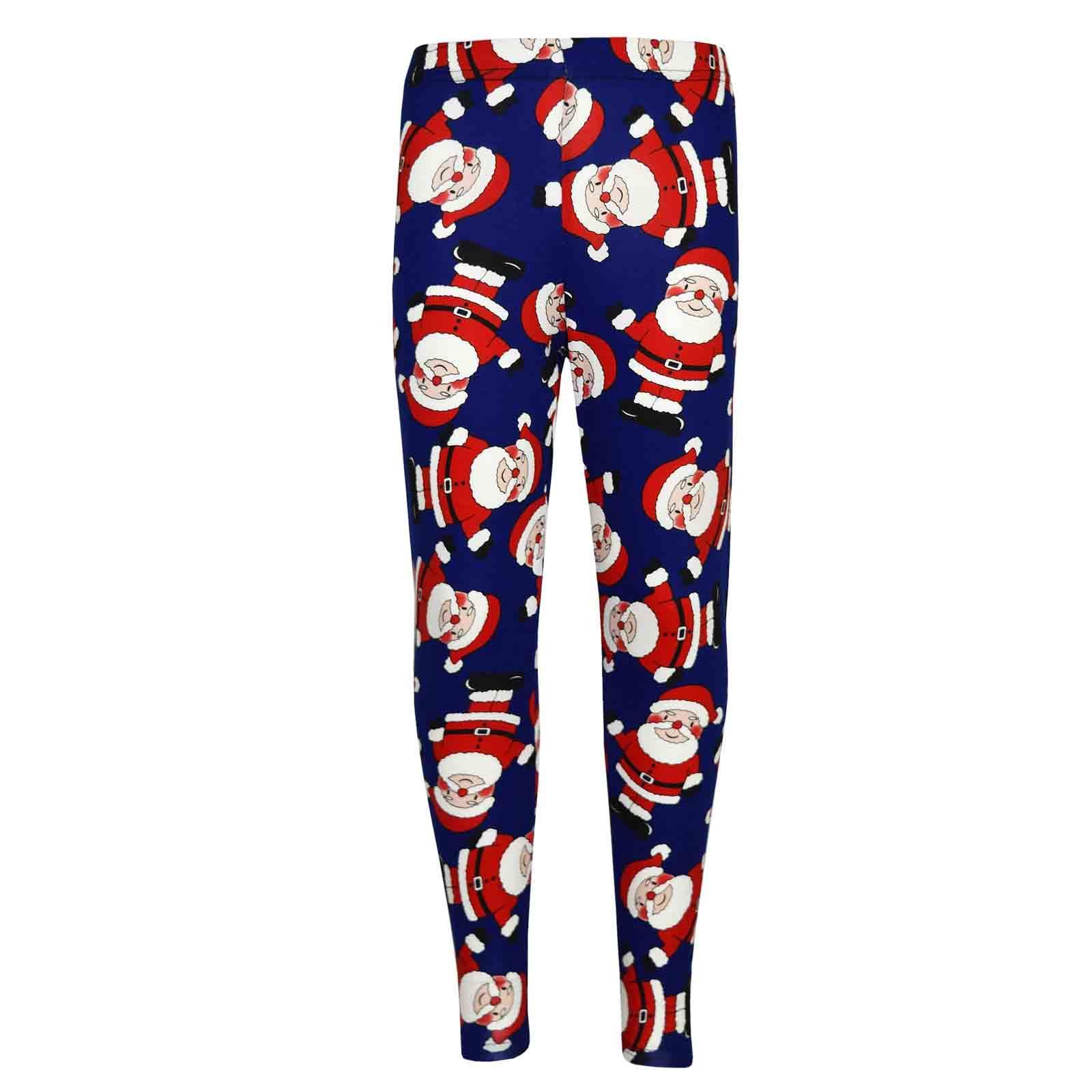Kids Girls Christmas Leggings Santa 