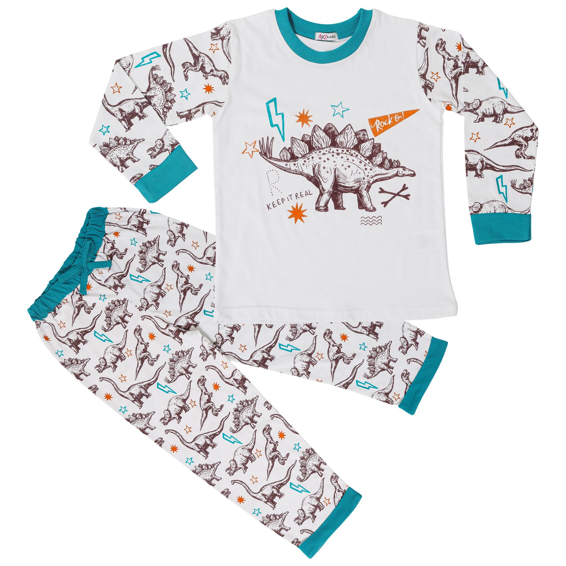 Kids Boys Dinosaur Pyjamas Children PJs 2 Piece Dino Set Lounge Suit - Picture 8 of 17