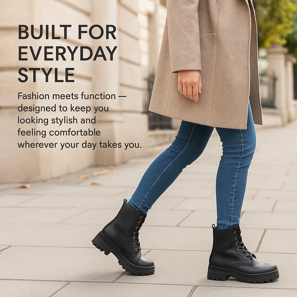 A2Z Damen Schnürstiefel klobig Kampfstiefel stilvoll schwarz PU Knöchelschuhe - Bild 4 von 8