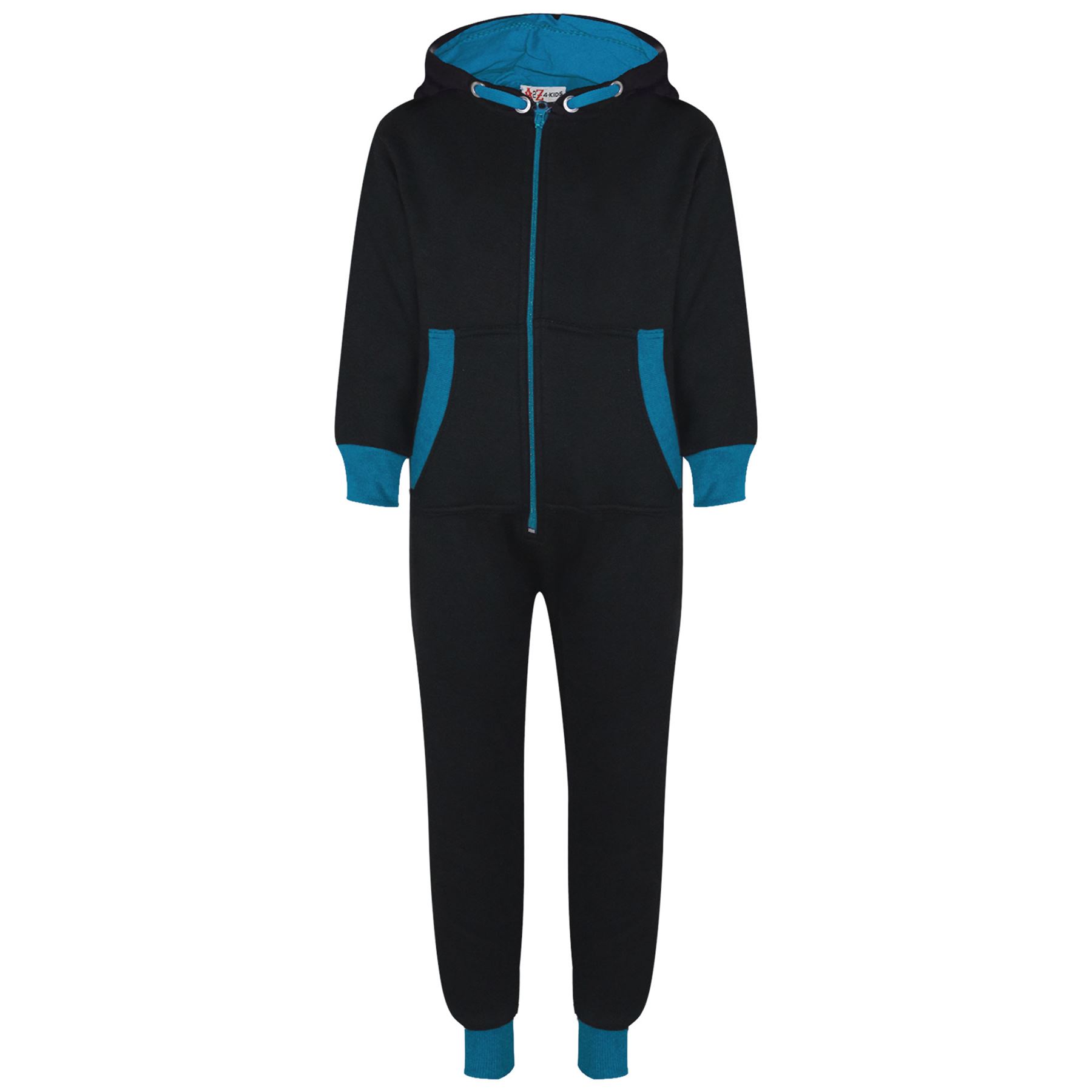 Kids Girls Boys A2Z Onesie One Piece Contrast Fleece Hoodie All In One Jumpsuit - Picture 9 of 66