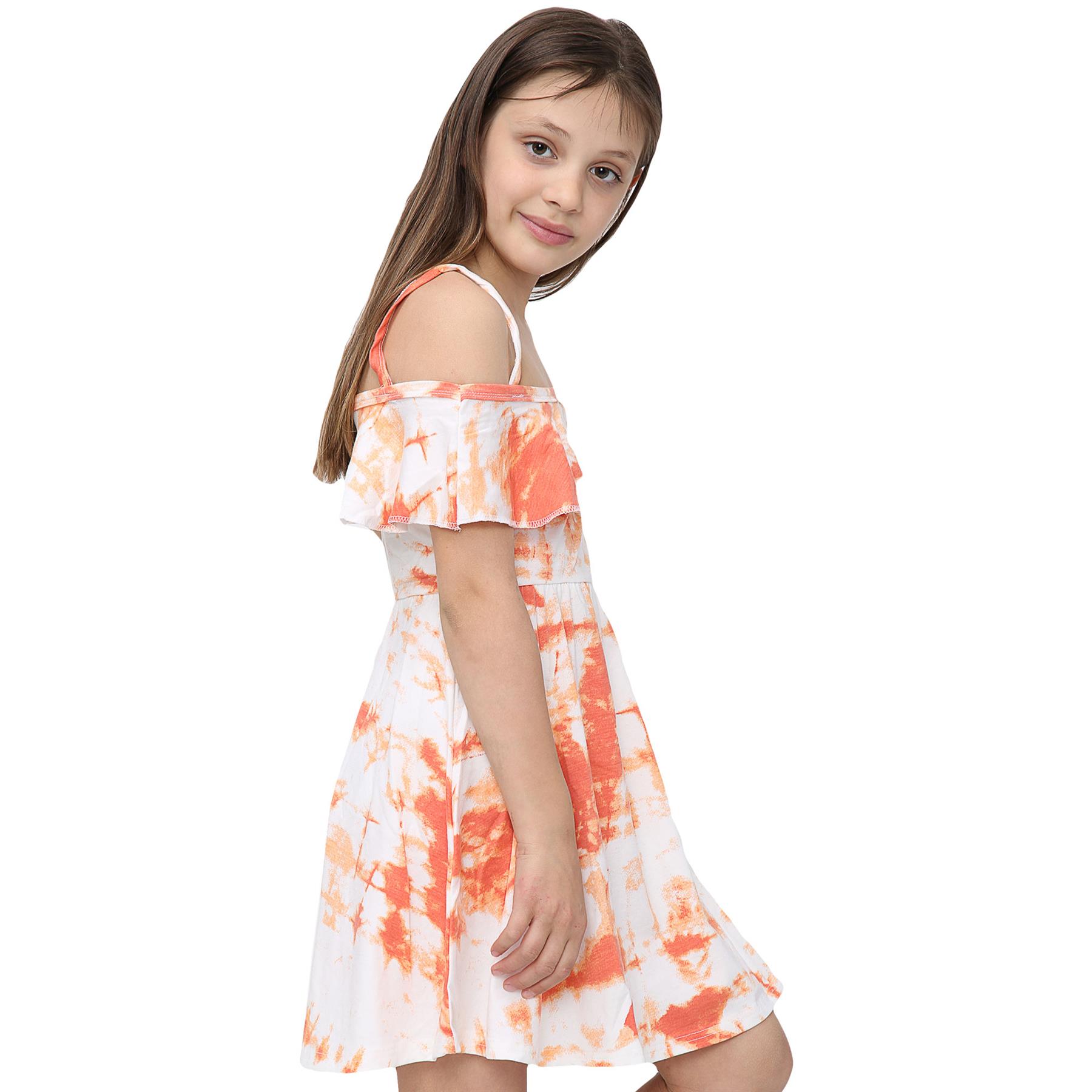 Girls Skater Dress Kids Plain Color Summer Party Off Shoulder Dresses 7-13 Yr - Picture 96 of 111