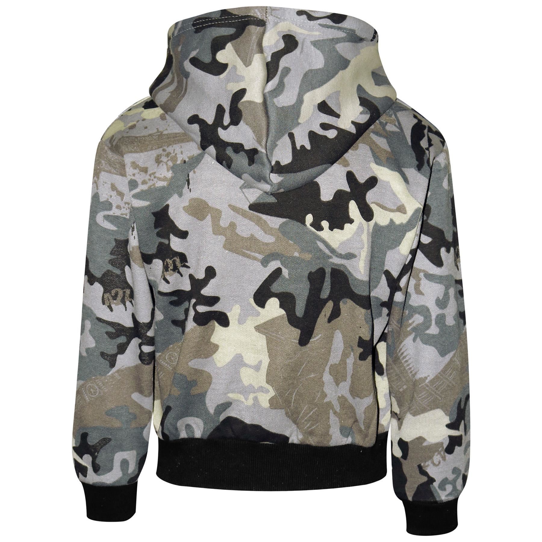 Kids Girls Tracksuit #Selfie Camouflage Charcoal Hooded Crop Top Bottom Jog Suit - Picture 6 of 9