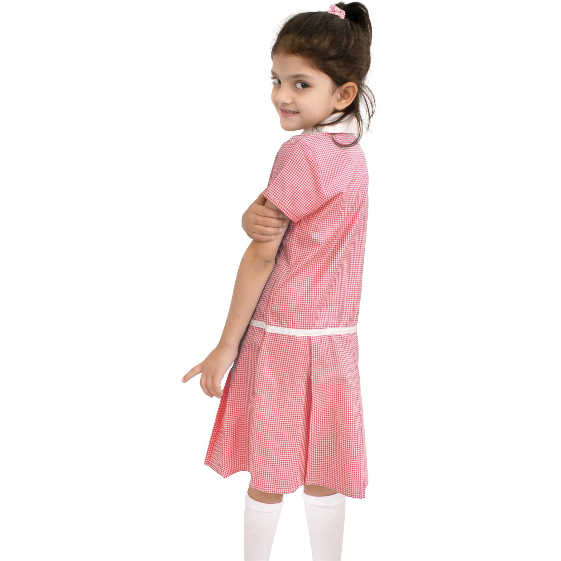 Kids Girls Gingham School Dress Zip Up Check Dresses With Matching Scrunchies - Picture 15 of 16