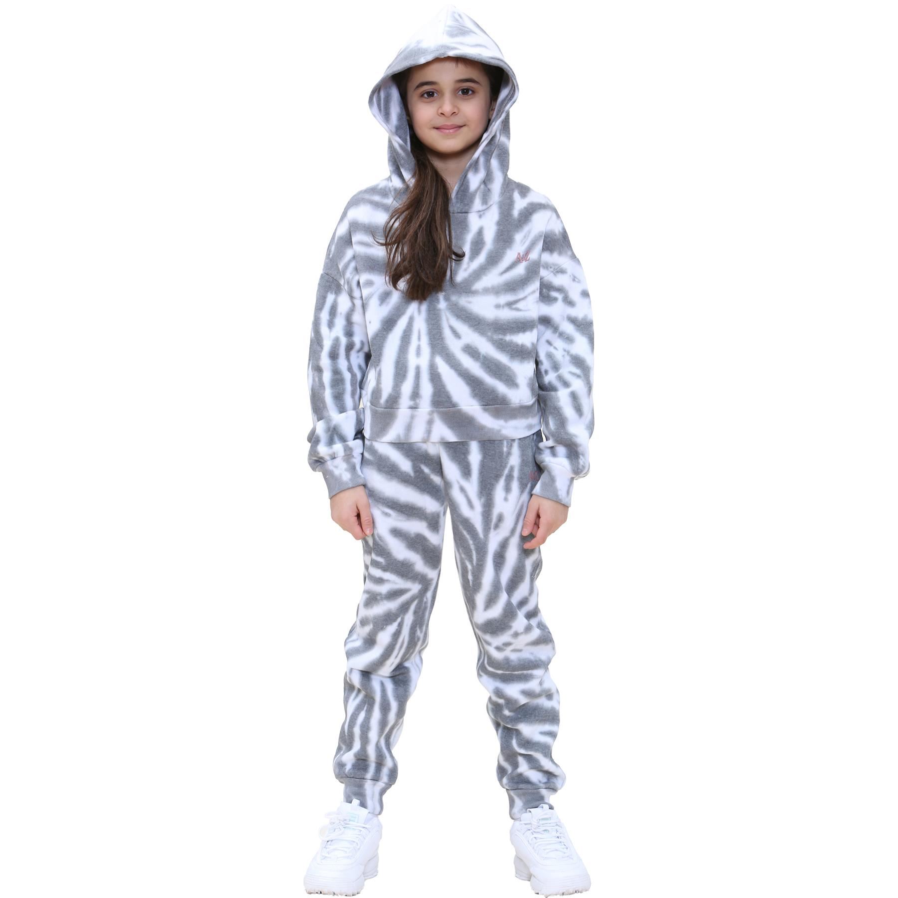 Kids Black Tie Dye Tracksuit Gym Cropped Hoodie Sweatpants Cord Set Girls 5-13 Y
