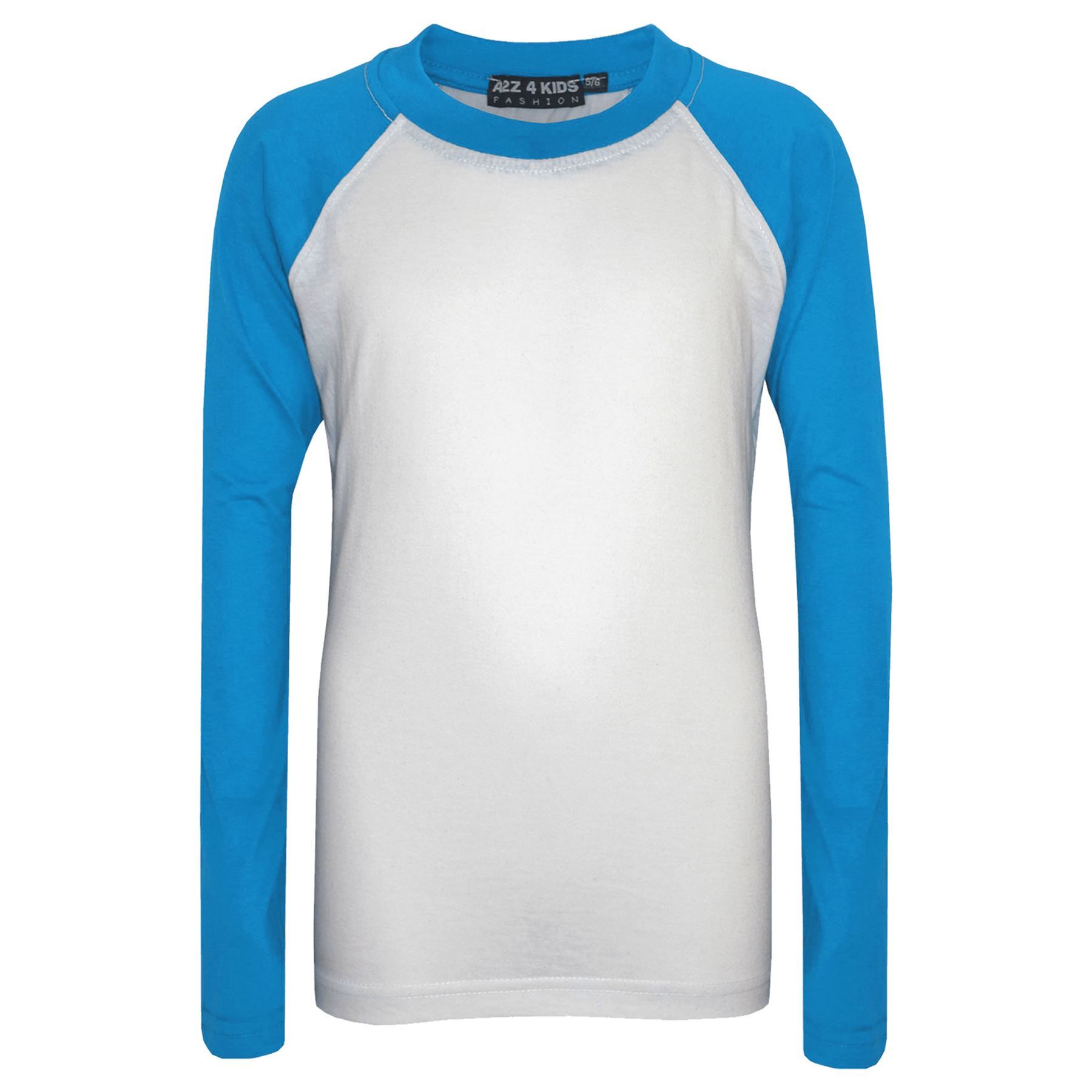 Kids Girls Boys Pyjamas Designer Plain Blue Contrast Sleeves Nightwear PJS 2-13Y - Picture 3 of 4