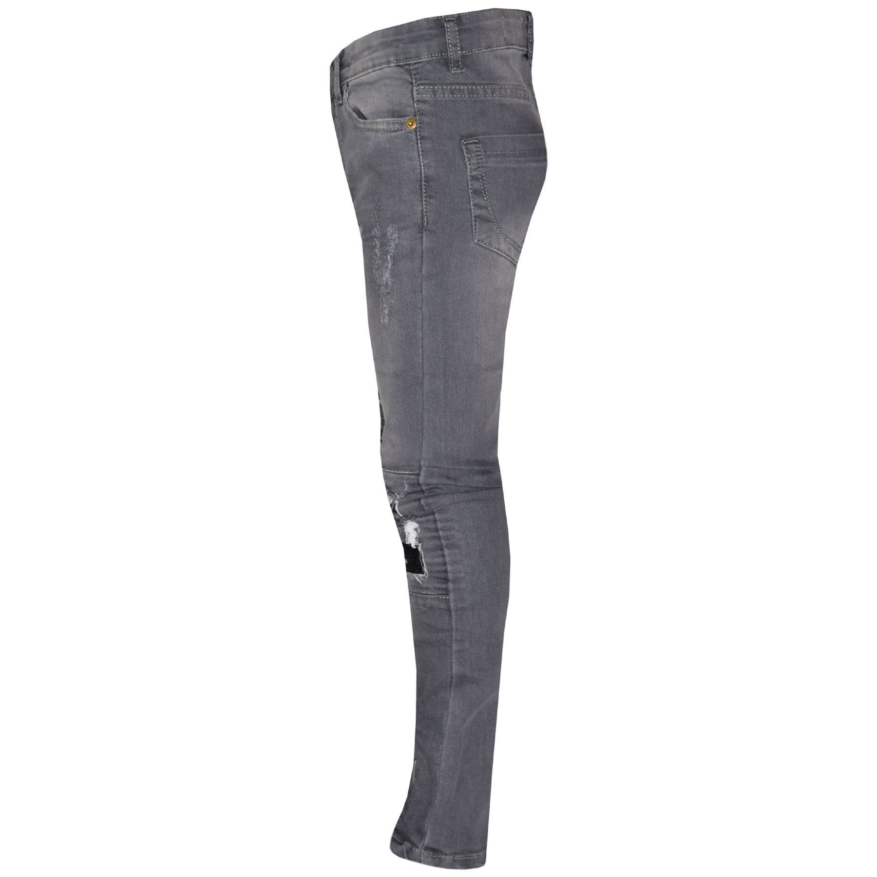 Kids Girls Stretchy Jeans Designer's Grey Ripped Drape Panel Denim Pants Trouser - Picture 7 of 8