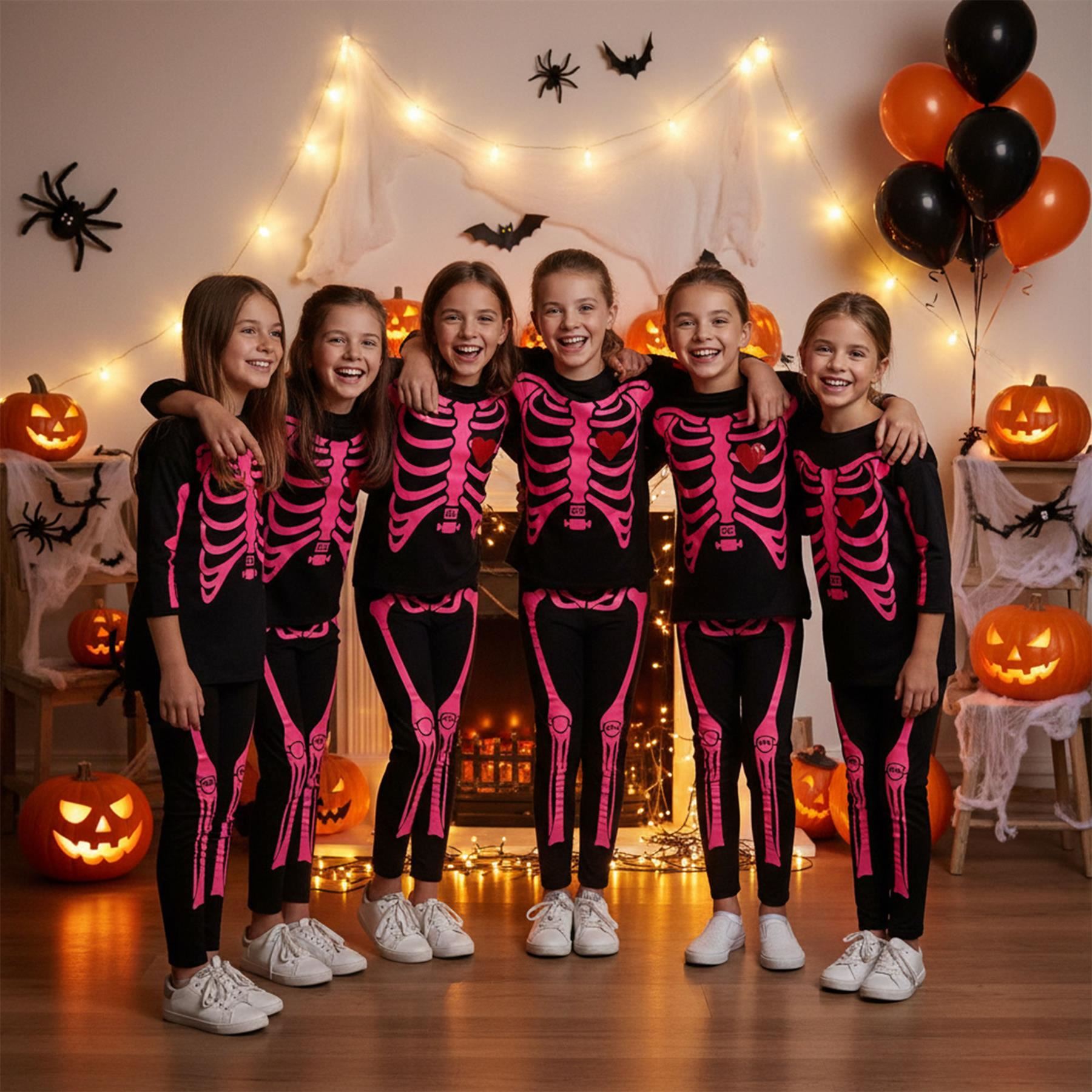 GINEVSAL Conjunto De Esqueleto Para Niño Pequeño, Cuello Redondo, Manga Larga, Sudadera Y Pantalones, Trajes De Halloween Para Bebé, Negro