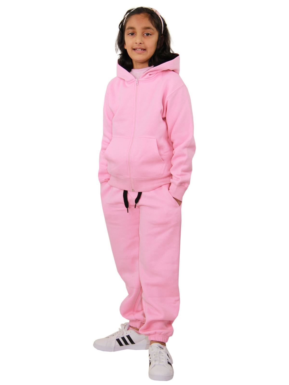 Kids Unisex Plain Tracksuit Contrast Hoodie with Joggers Sports Activewear Set - Picture 11 of 116