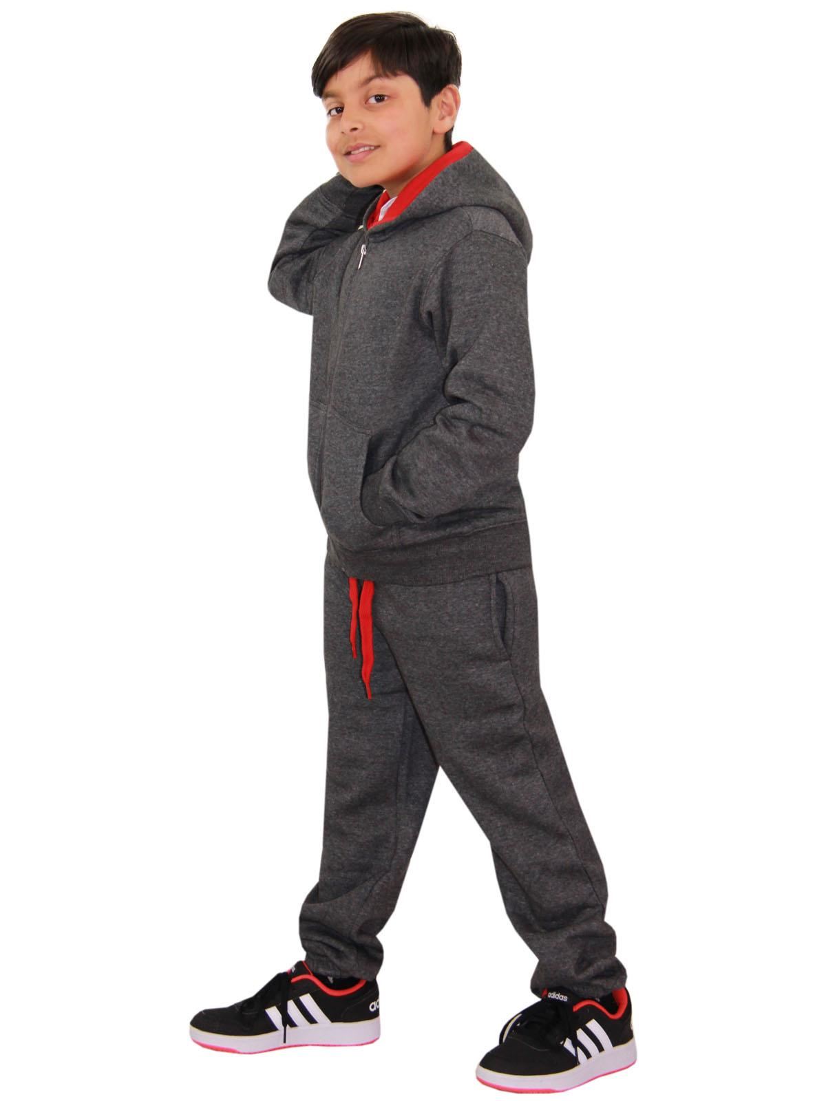 Kids Unisex Plain Tracksuit Contrast Hoodie with Joggers Sports Activewear Set - Picture 42 of 116