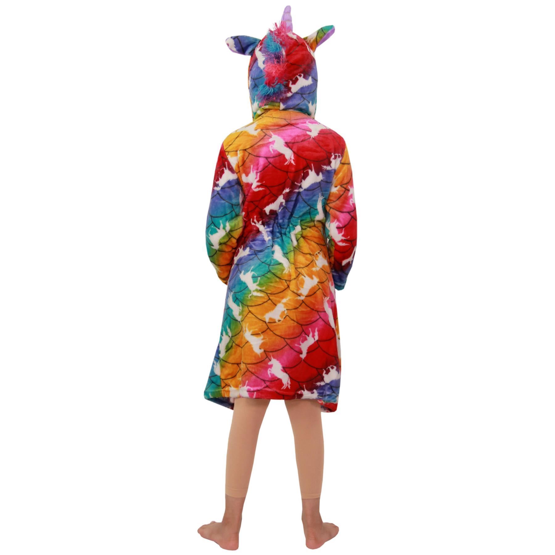 Kids Girls Unicorn Hooded Bathrobe Rainbow Gown Xmas Cosplay Costume