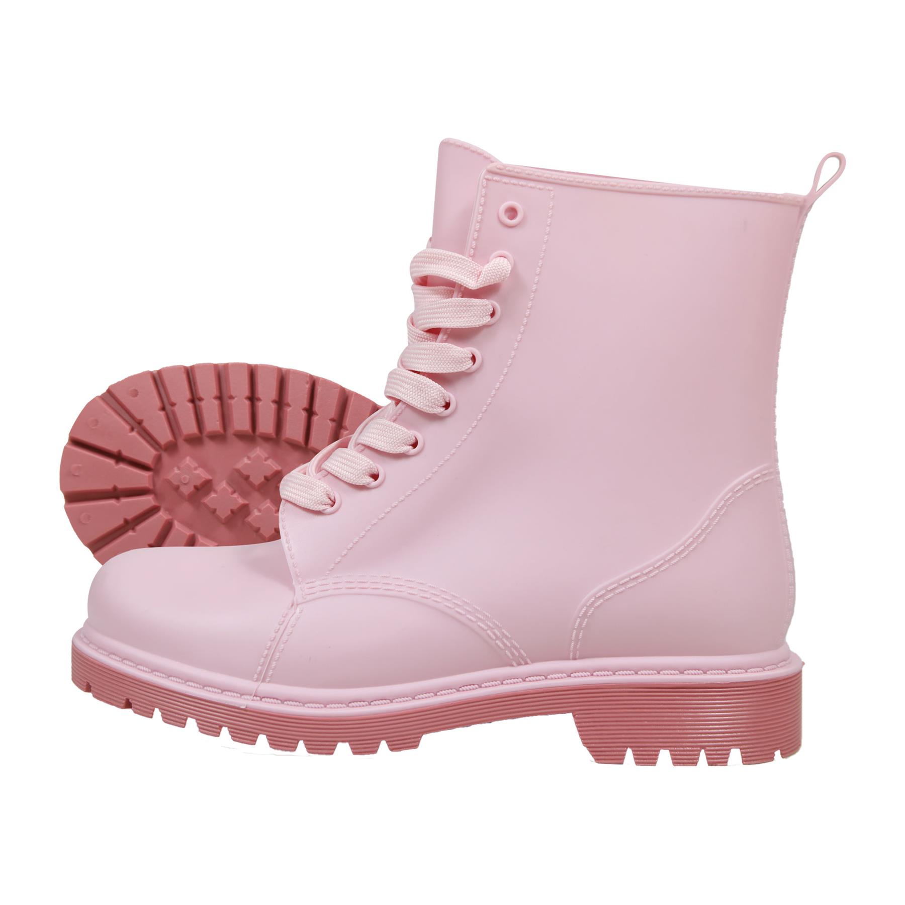 A2Z Womens Wellington Boots Lace Up Pink Waterproof PVC Rain Shoes Ankle Wellies - Picture 5 of 8