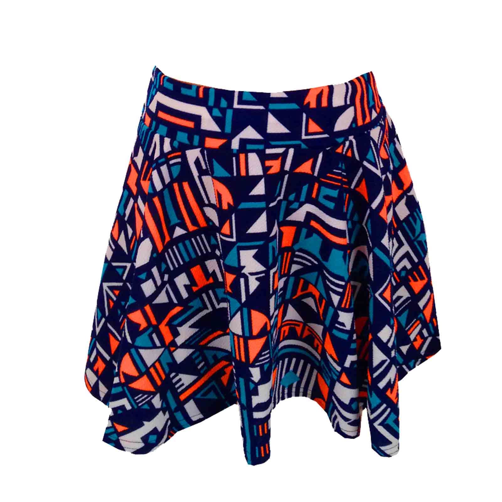 Kids Girls Orange & Blue Aztec Print Skater Skirt Midi Dress Crop Top Legging - Picture 7 of 8