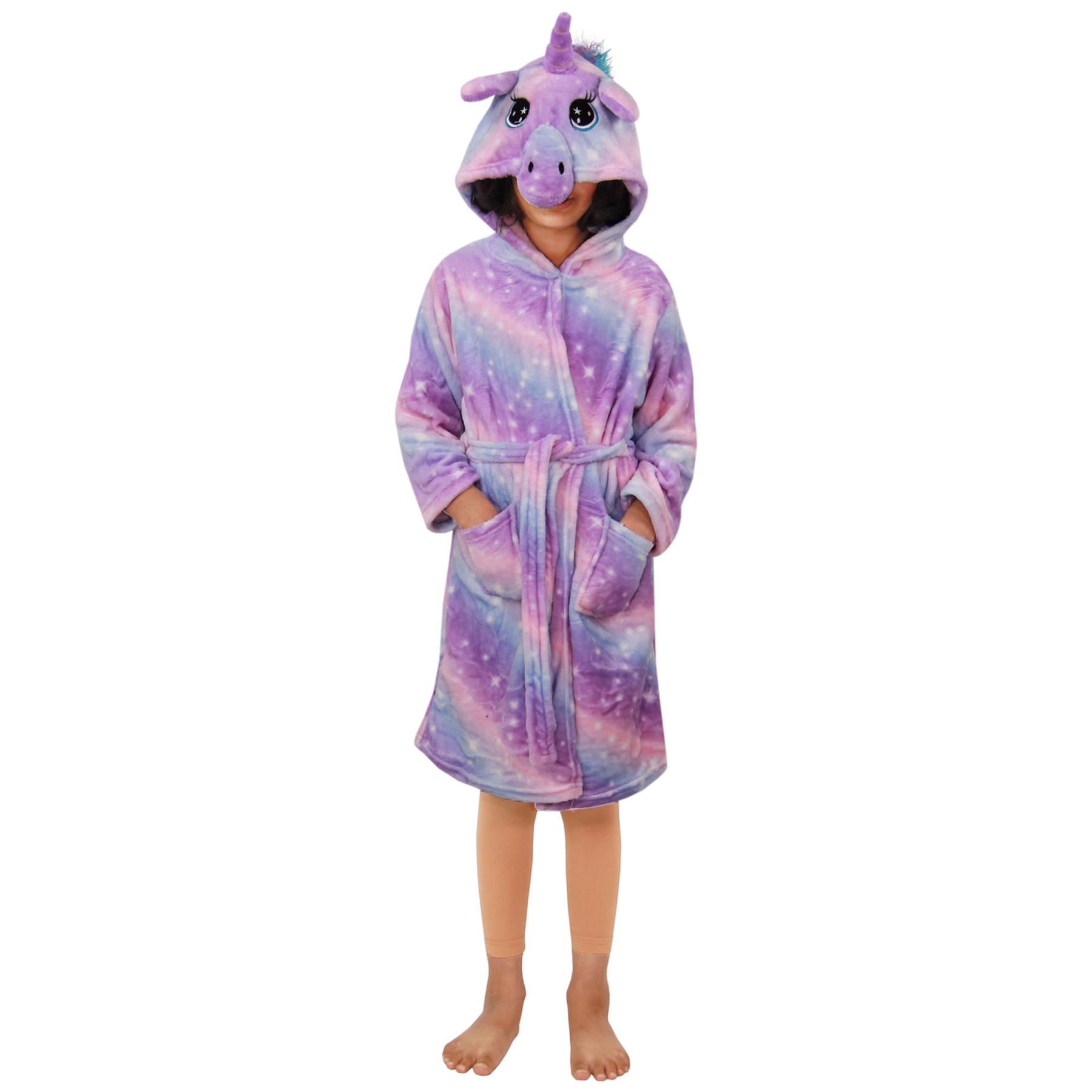Kids Girls Unicorn Bathrobe Hooded Galaxy Xmas Cosplay Costume Soft