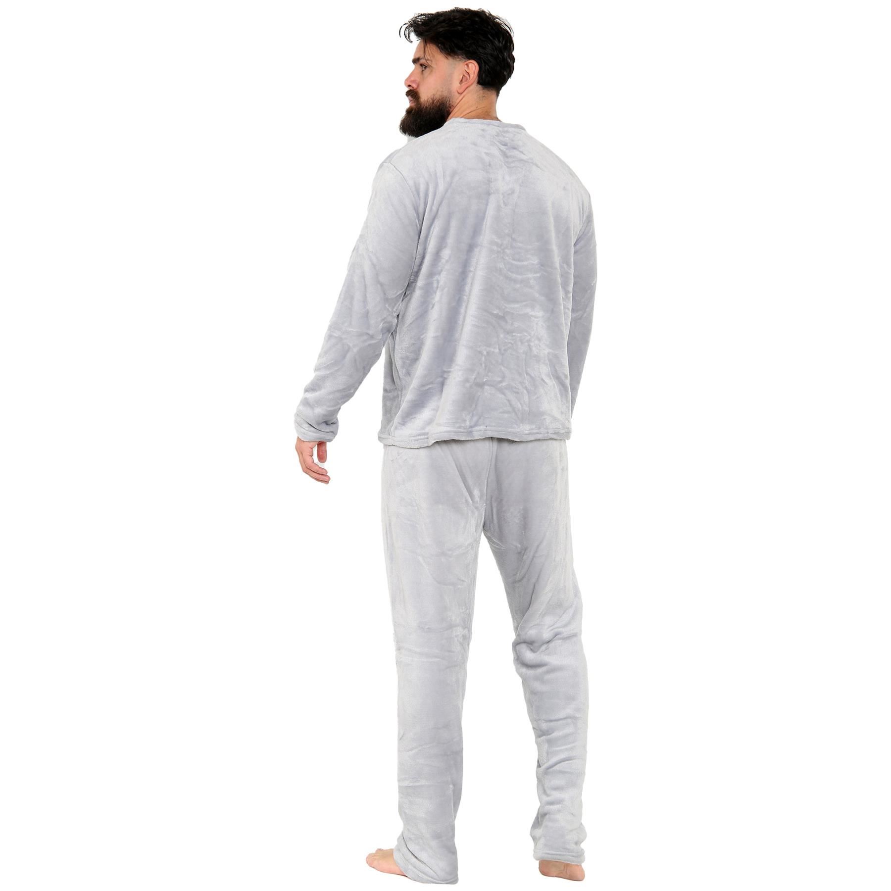 Mens Pyjamas Soft Warm Fleece Adults Crew Neck Pyjamas 2 Piece Gift Set For Mens - Picture 17 of 25