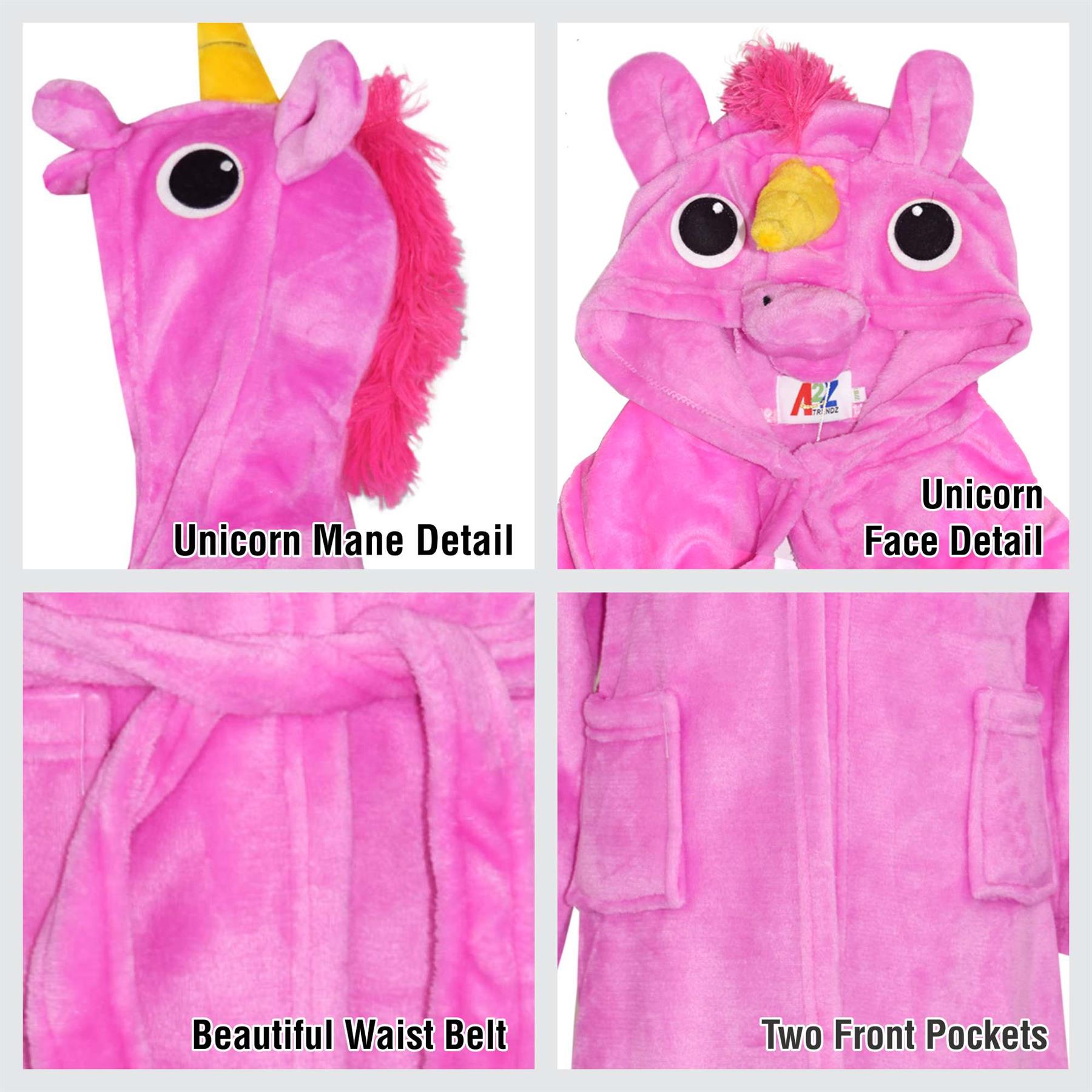 A2Z 4 Kids Super Soft 3D Animal Detail Dressing Gown Nightwear Hooded Robe 2-1 - Picture 24 of 154