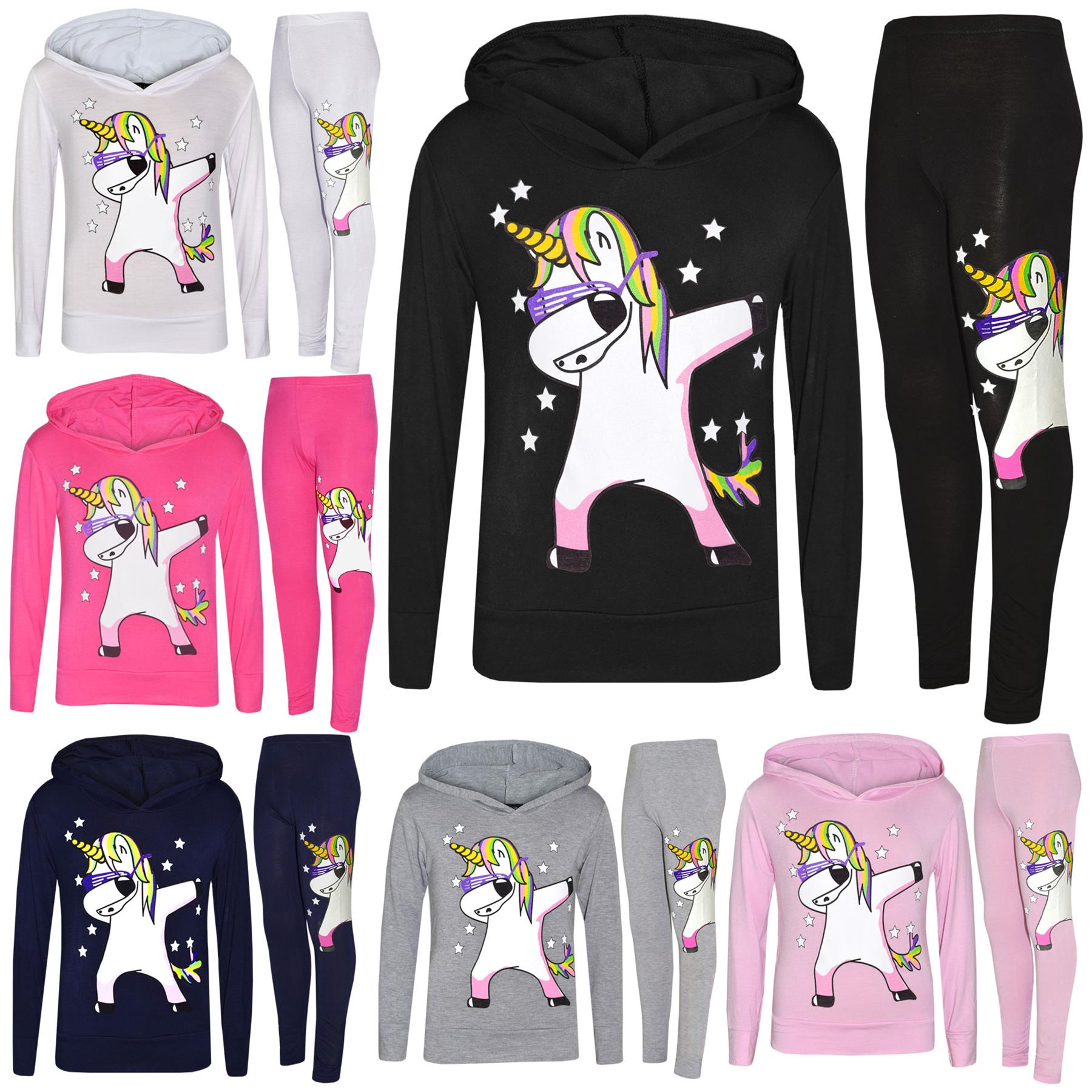 Kids Girls Rainbow Unicorn Dab Floss White Top /& Legging Outfit Set Age 7-13 Yrs