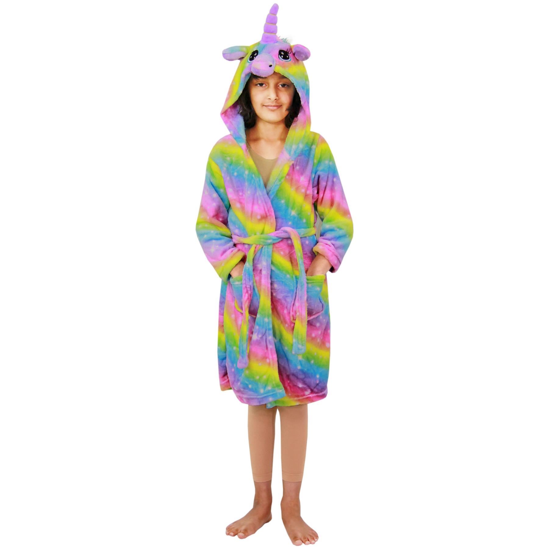 Kids Girls Unicorn Bathrobe Hooded Galaxy Xmas Cosplay Costume Soft