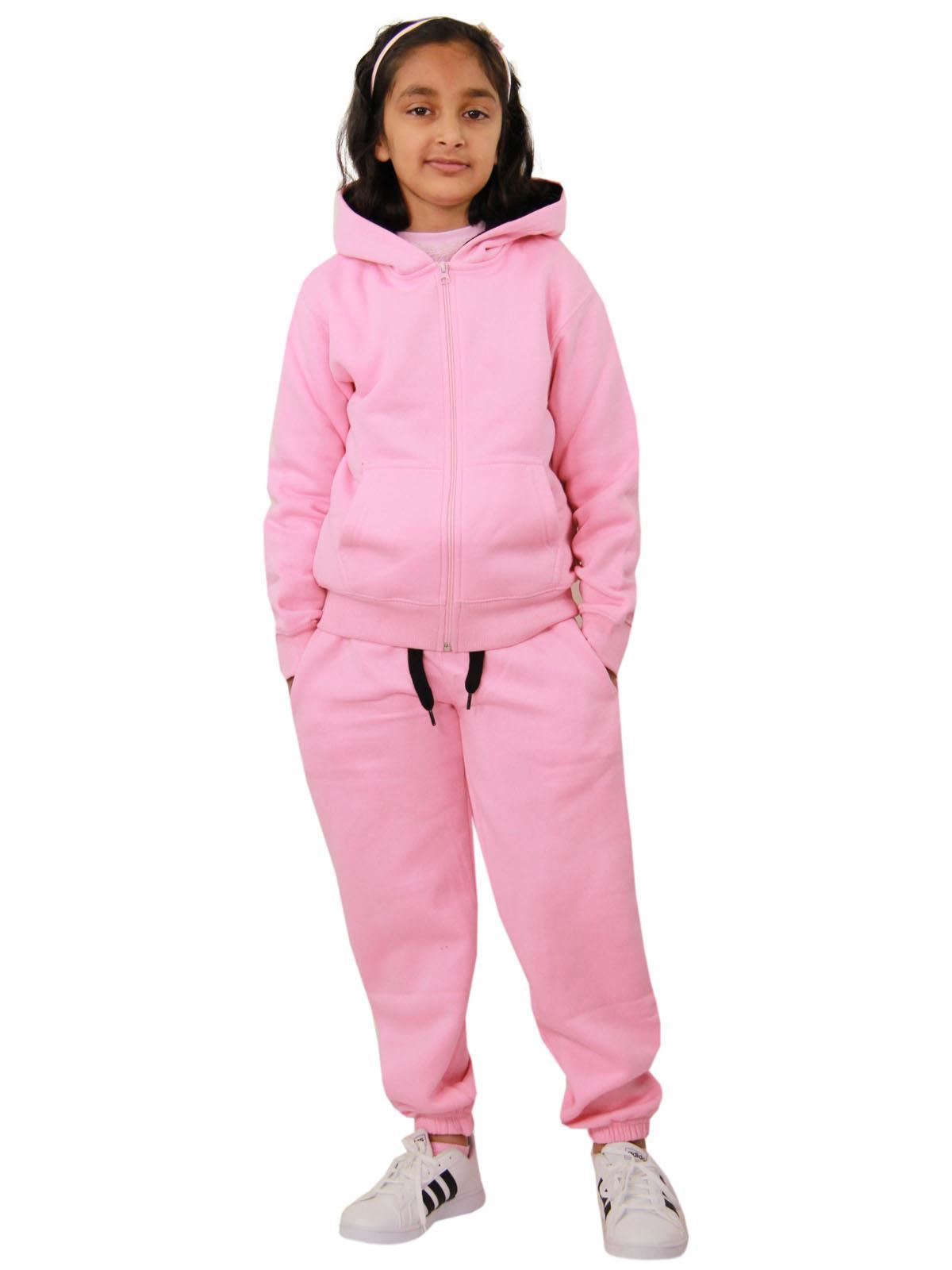Kids Unisex Plain Tracksuit Contrast Hoodie with Joggers Sports Activewear Set - Picture 8 of 116