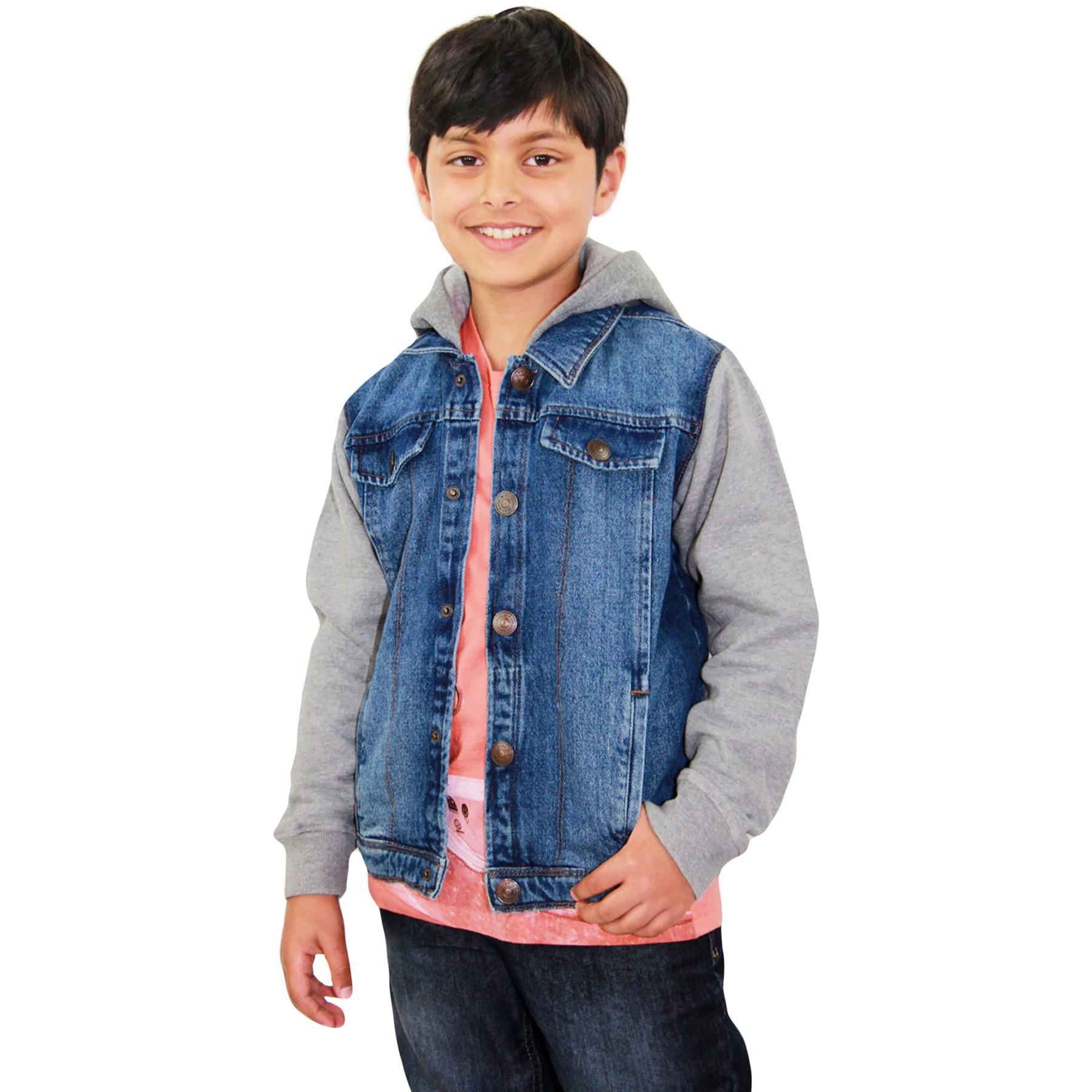 thumbnail image 2 of Vertical Eagle Boys' Hooded Cotton Denim Jean Jacket – Stylish & Casual 2 of 5