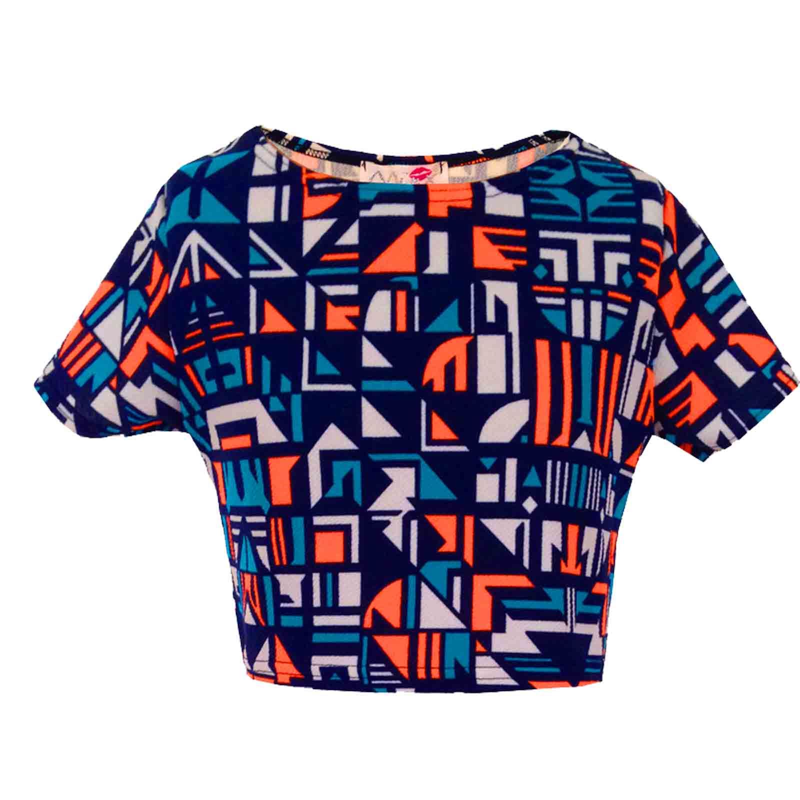Kids Girls Orange & Blue Aztec Print Skater Skirt Midi Dress Crop Top Legging - Picture 3 of 8