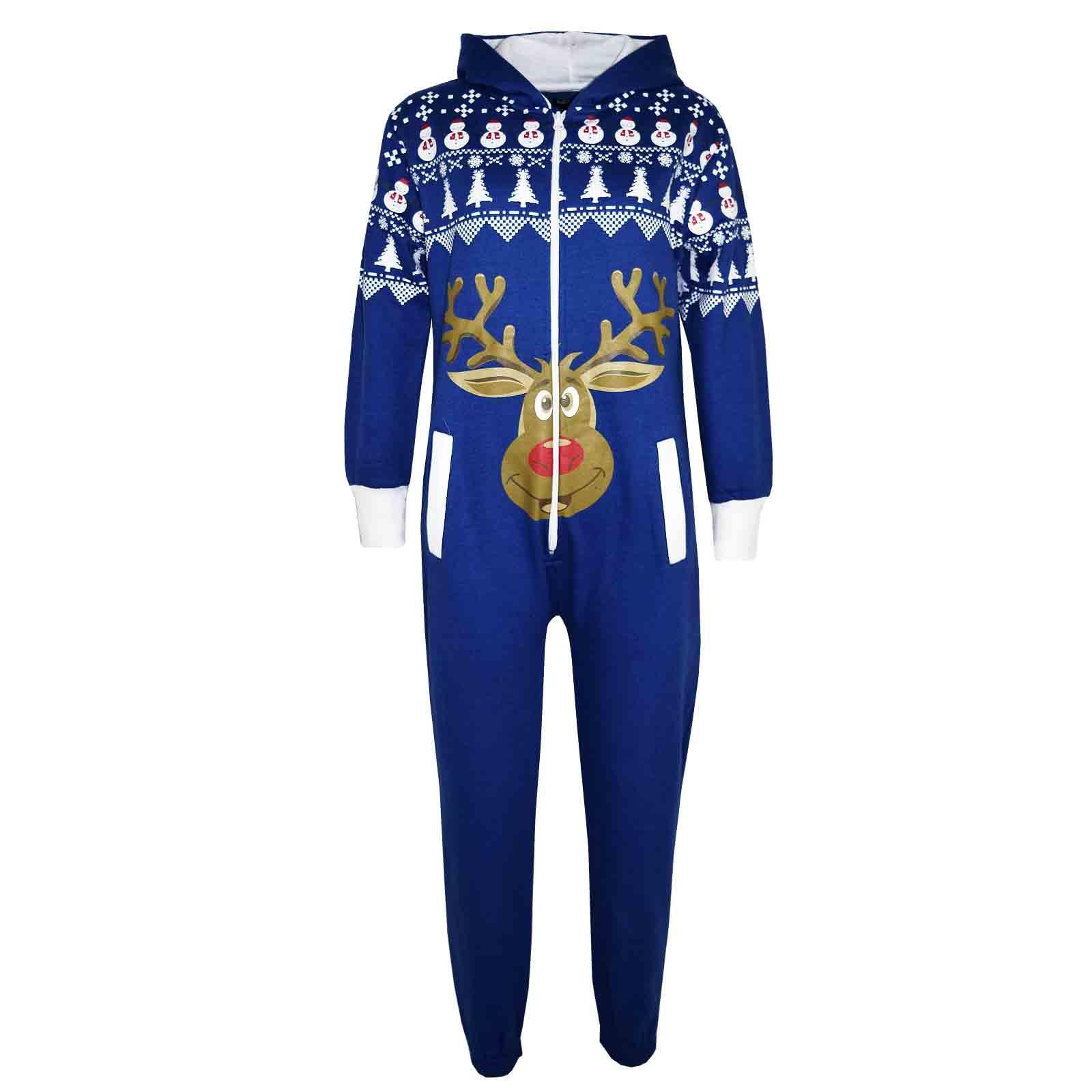 Kids Girls Boy Novelty Christmas Reindeer Fleece A2Z Onesie One Piece Jumpsuit - Picture 12 of 13