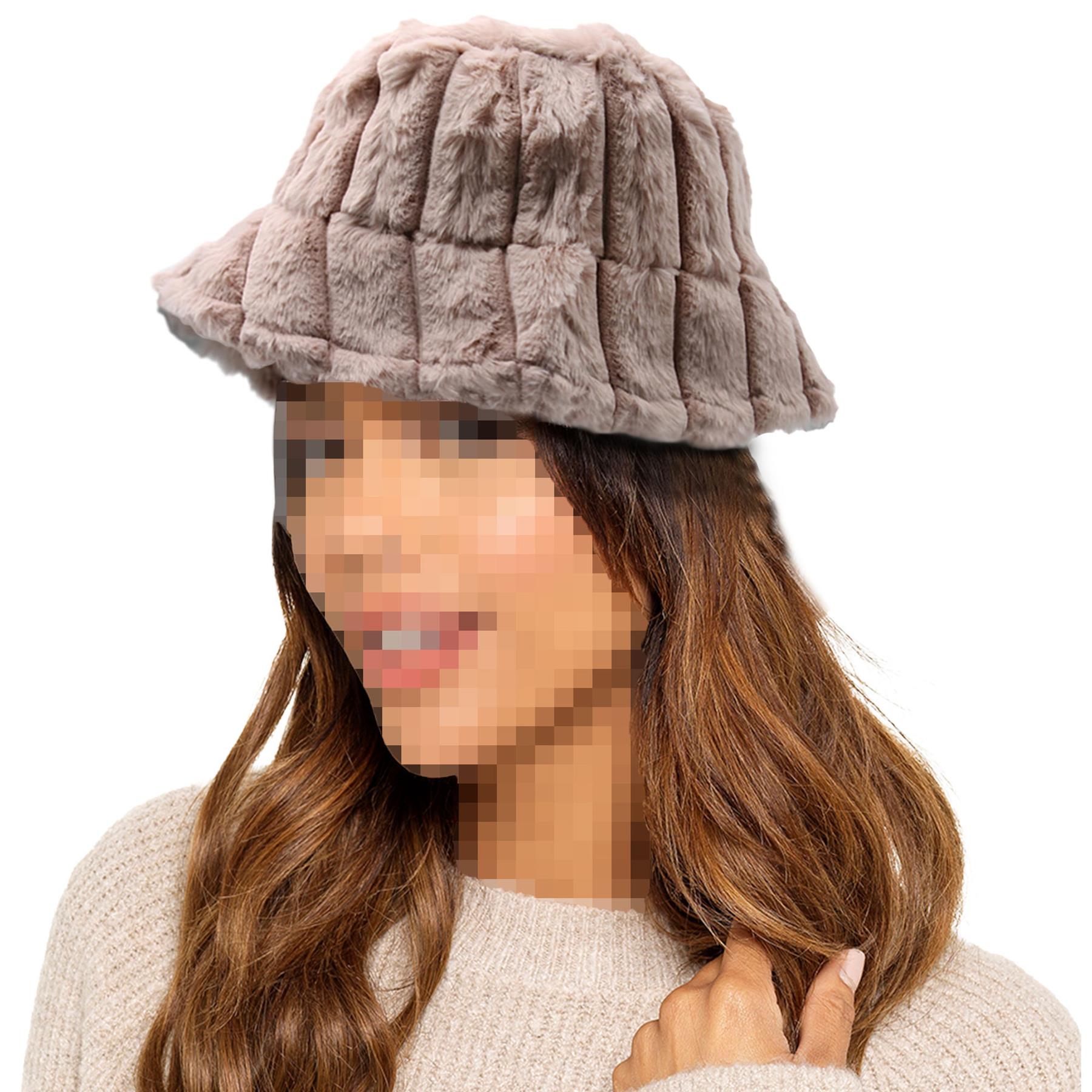 1668 Furry Bucket Hat Winter Faux Fur Plush Hats Warm Fisherman Cap Fluffy Dyfzdhu Fuzzy Bucket Hat for Women Faux Superficial  main image 3